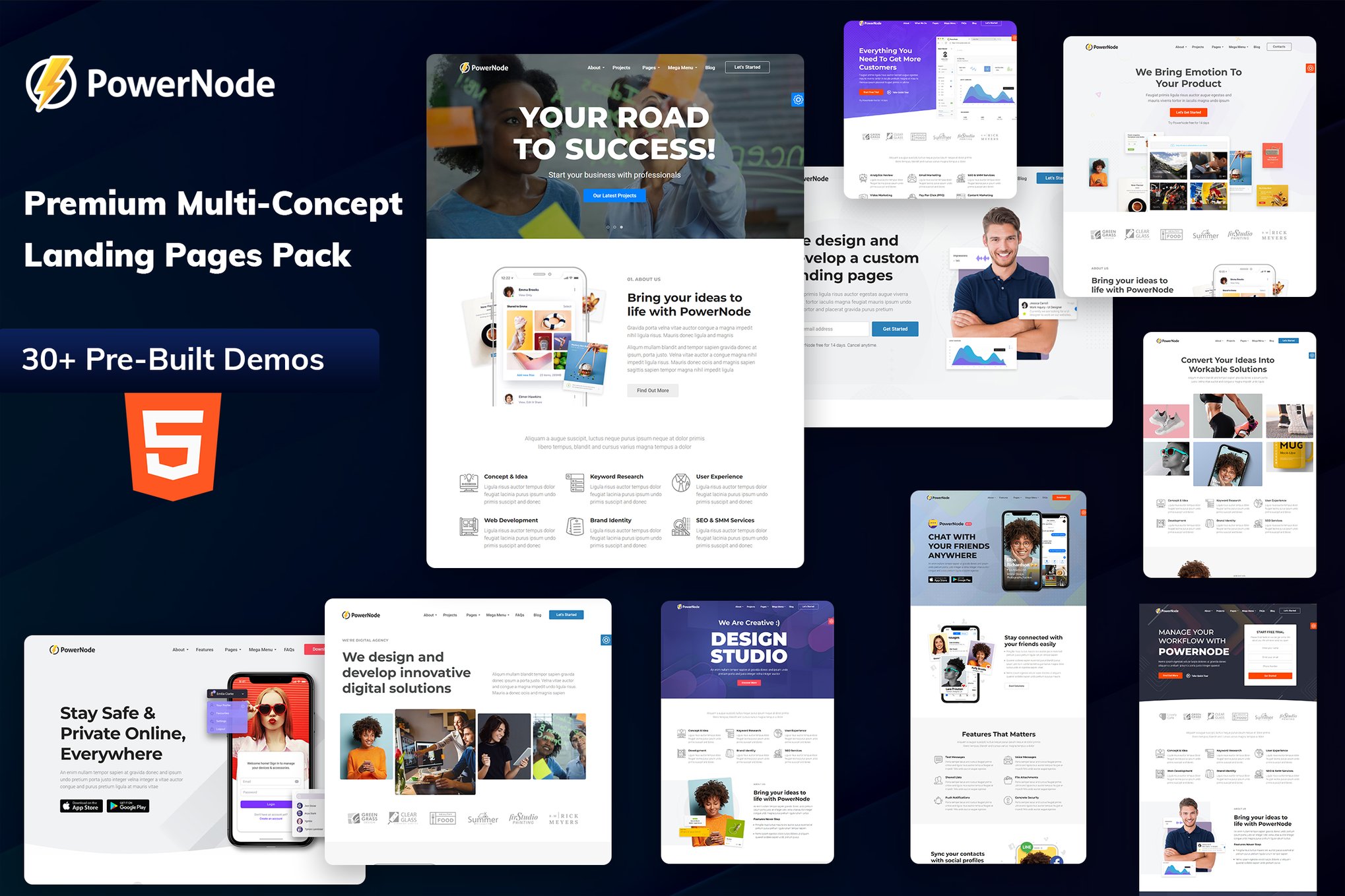 Imagen de portada de PowerNode - Multi-Concept Landing Pages HTML (plantilla web)