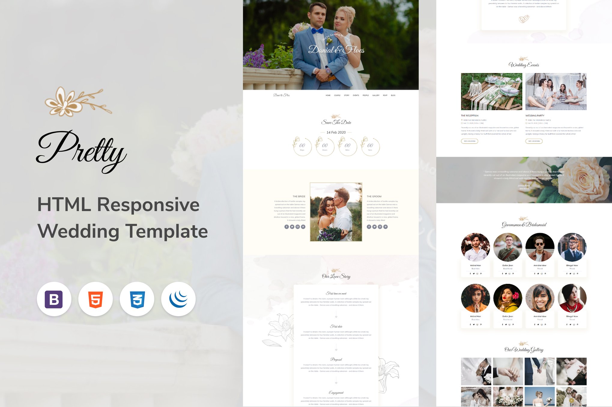Imagen de portada de Pretty - HTML Responsive Wedding Template (plantilla web)