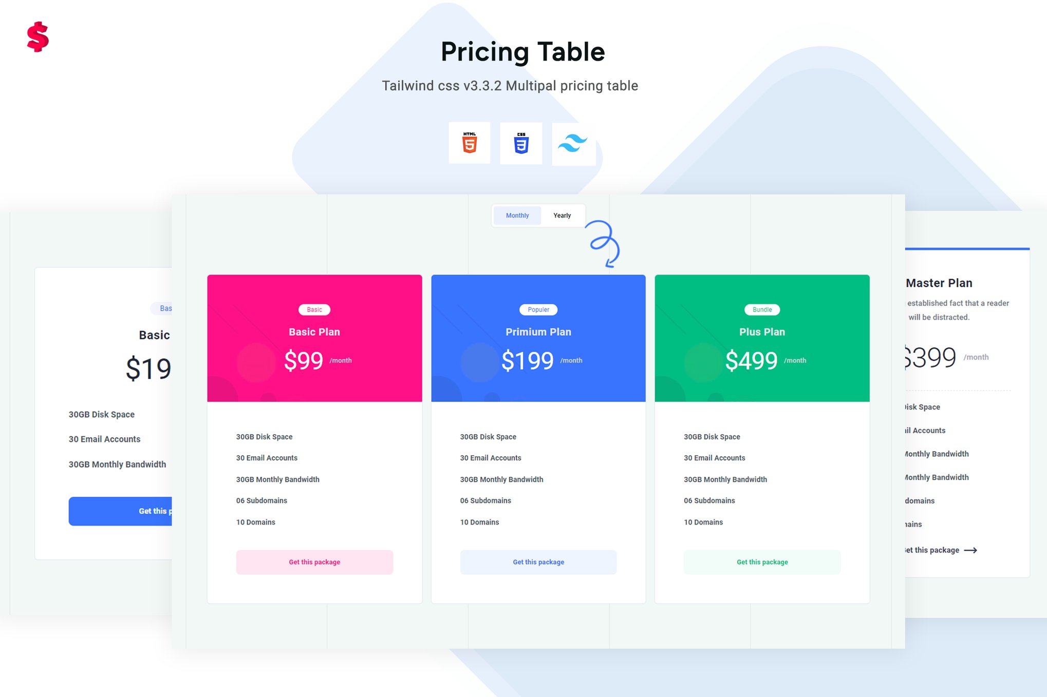 Imagen de portada de Pricing - Tailwindcss Template Planex (plantilla web)