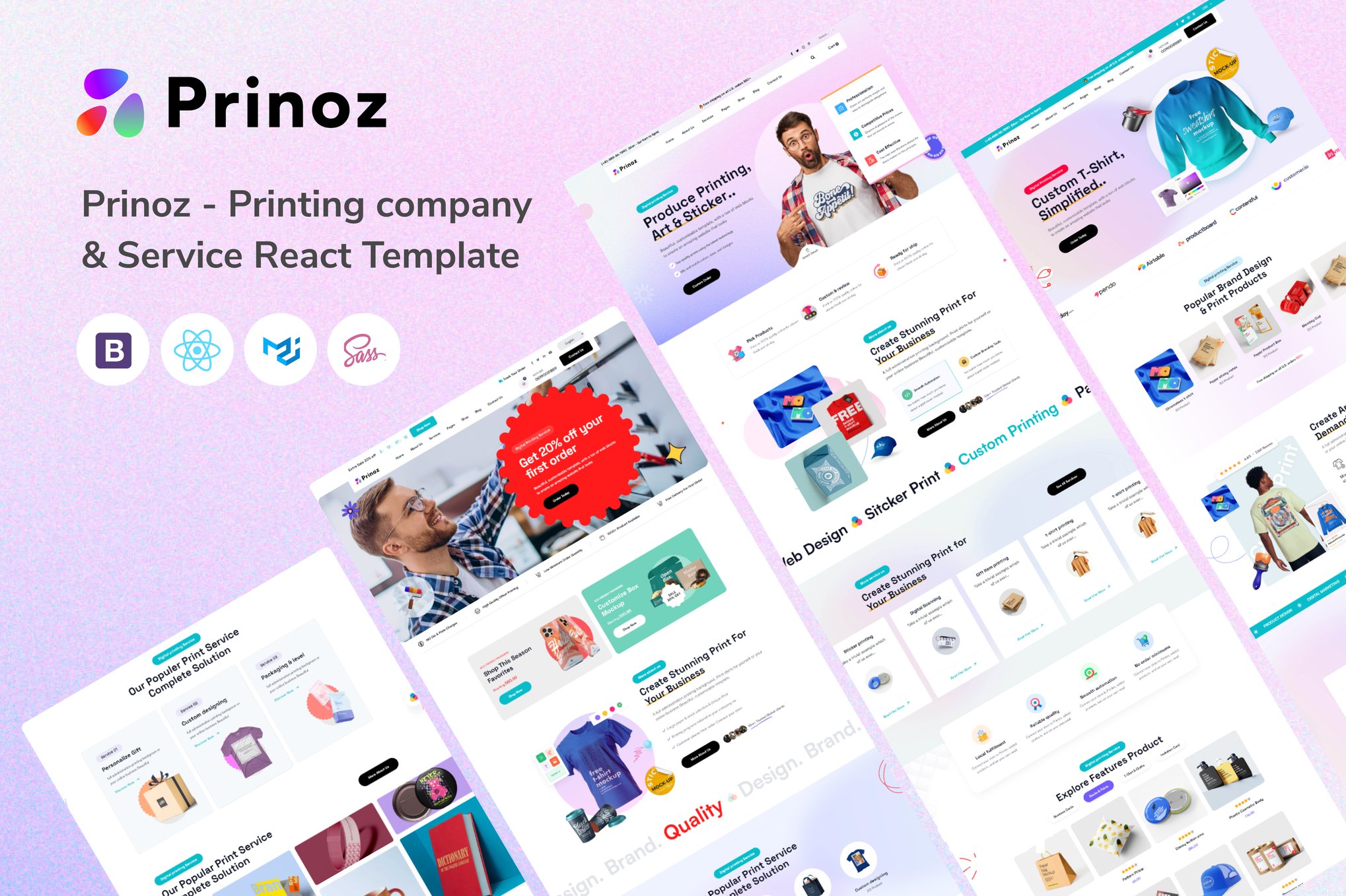 Imagen de portada de Prinoz - Printing company & Service React Template (plantilla web)