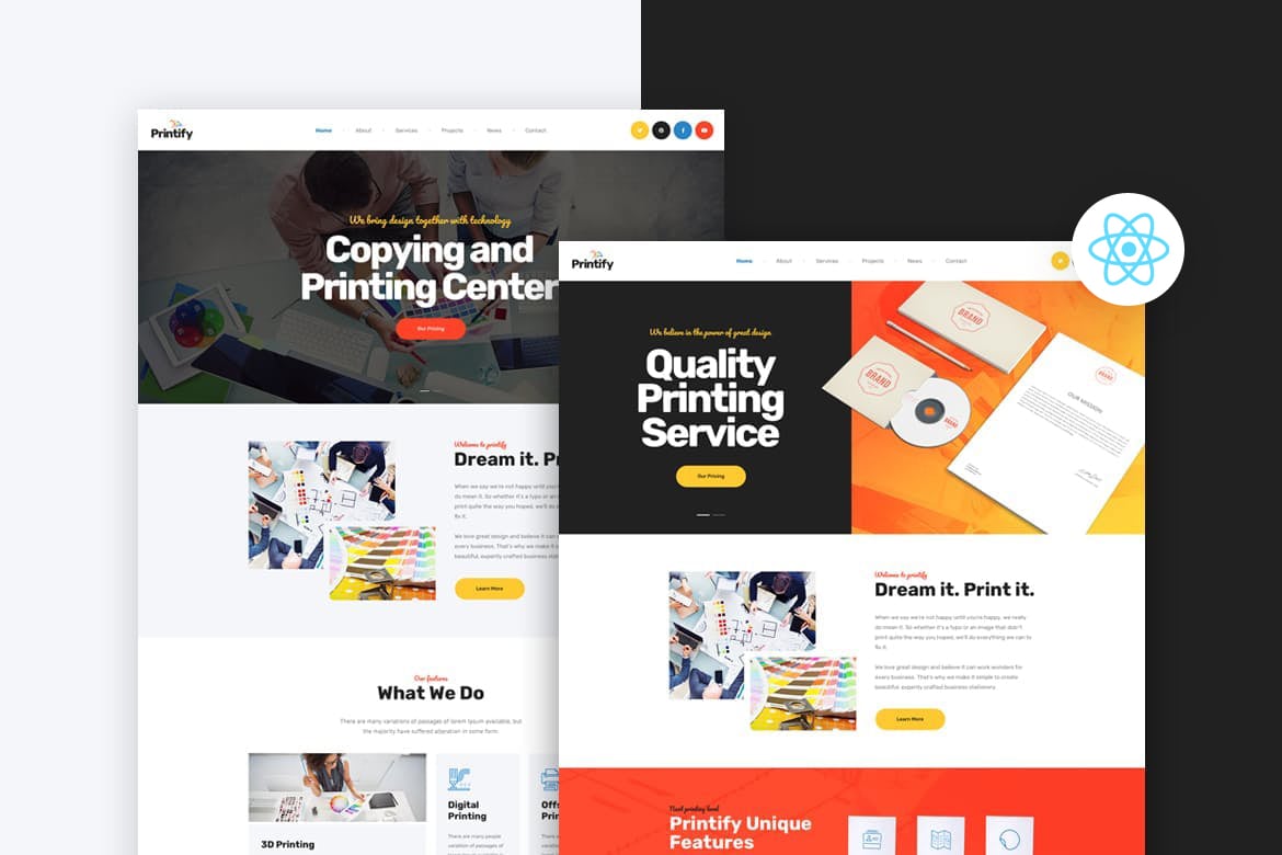 Imagen de portada de Printify - React Next Printing Company Template (plantilla web)