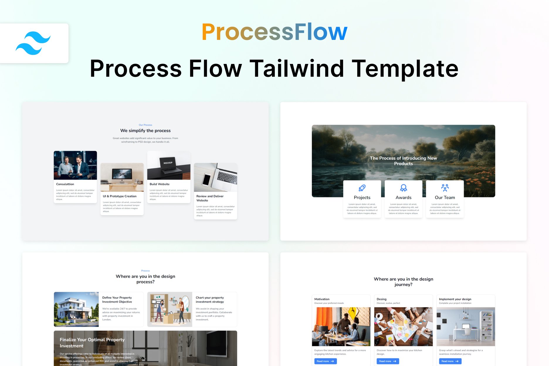 Imagen de portada de ProcessFlow – Tailwind CSS Process HTML Template (plantilla web)