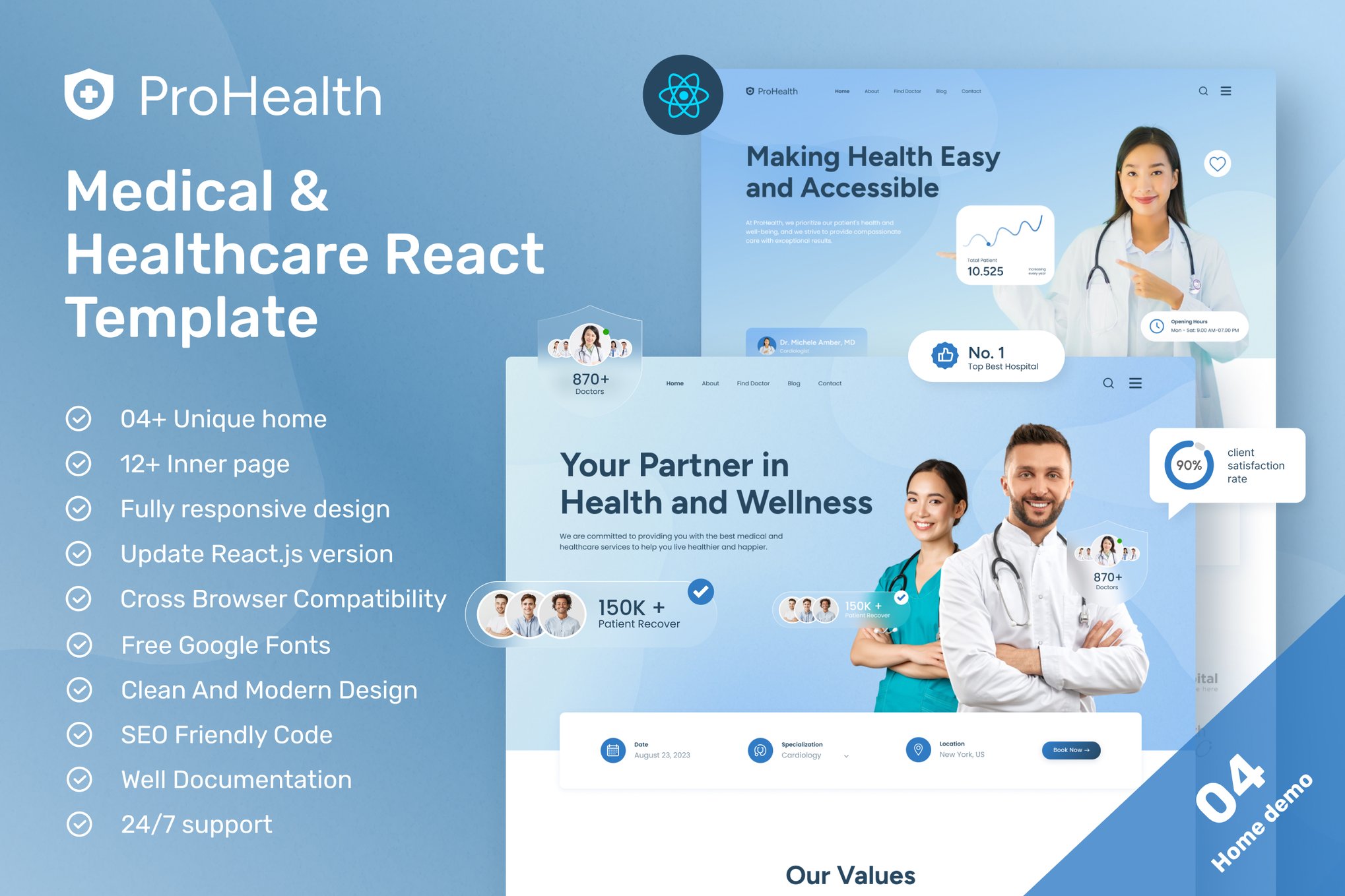 Imagen de portada de ProHealth - Medical & Healthcare ReactJS Template (plantilla web)