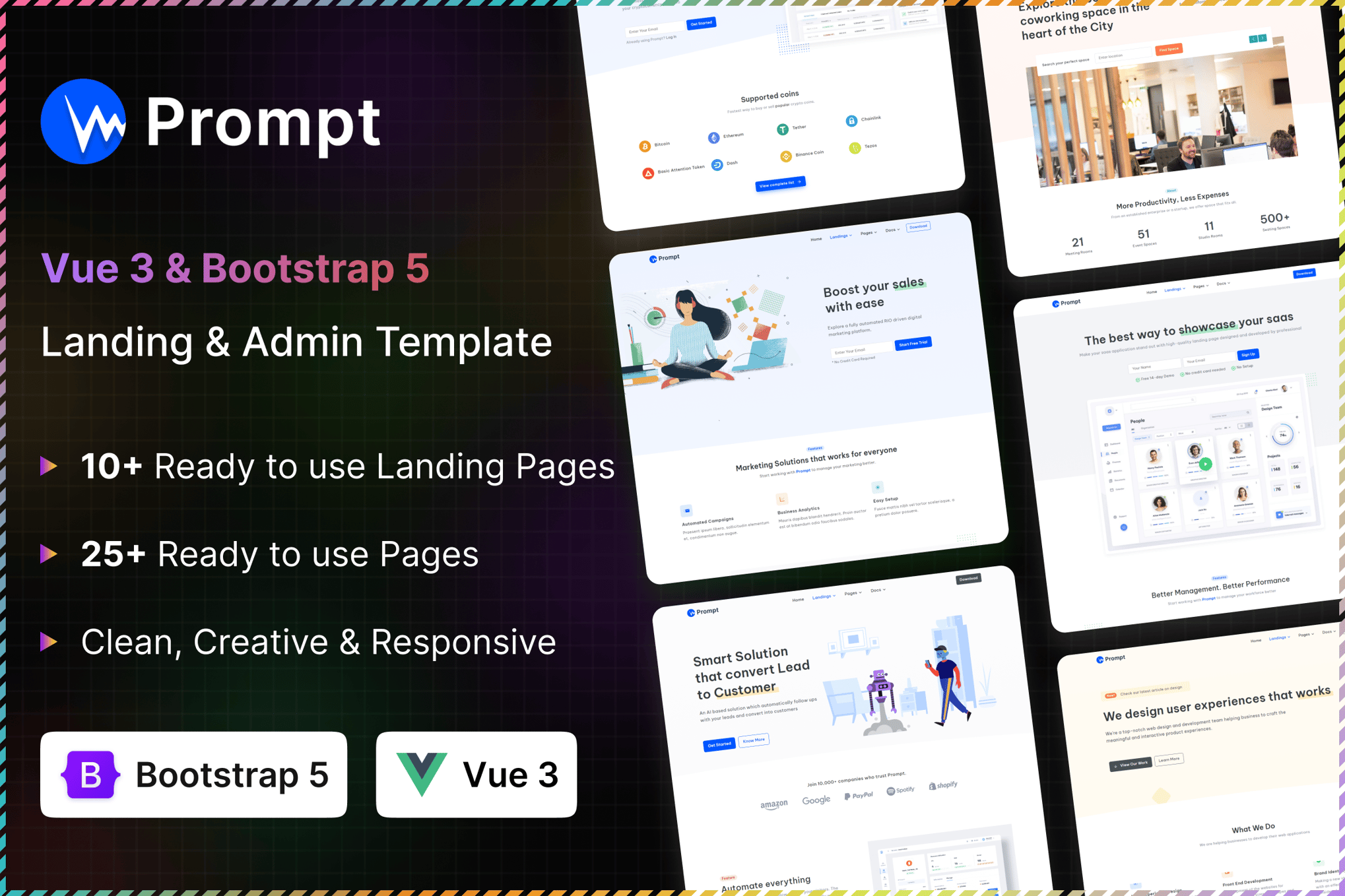 Imagen de portada de Prompt - Modern & Multipurpose Vue Template (plantilla web)