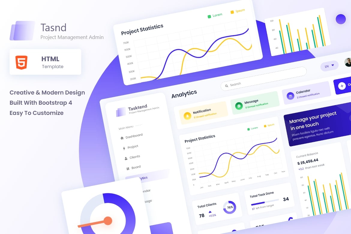 Imagen de portada de Protend - Project Management Admin Dashboard HTML (plantilla web)