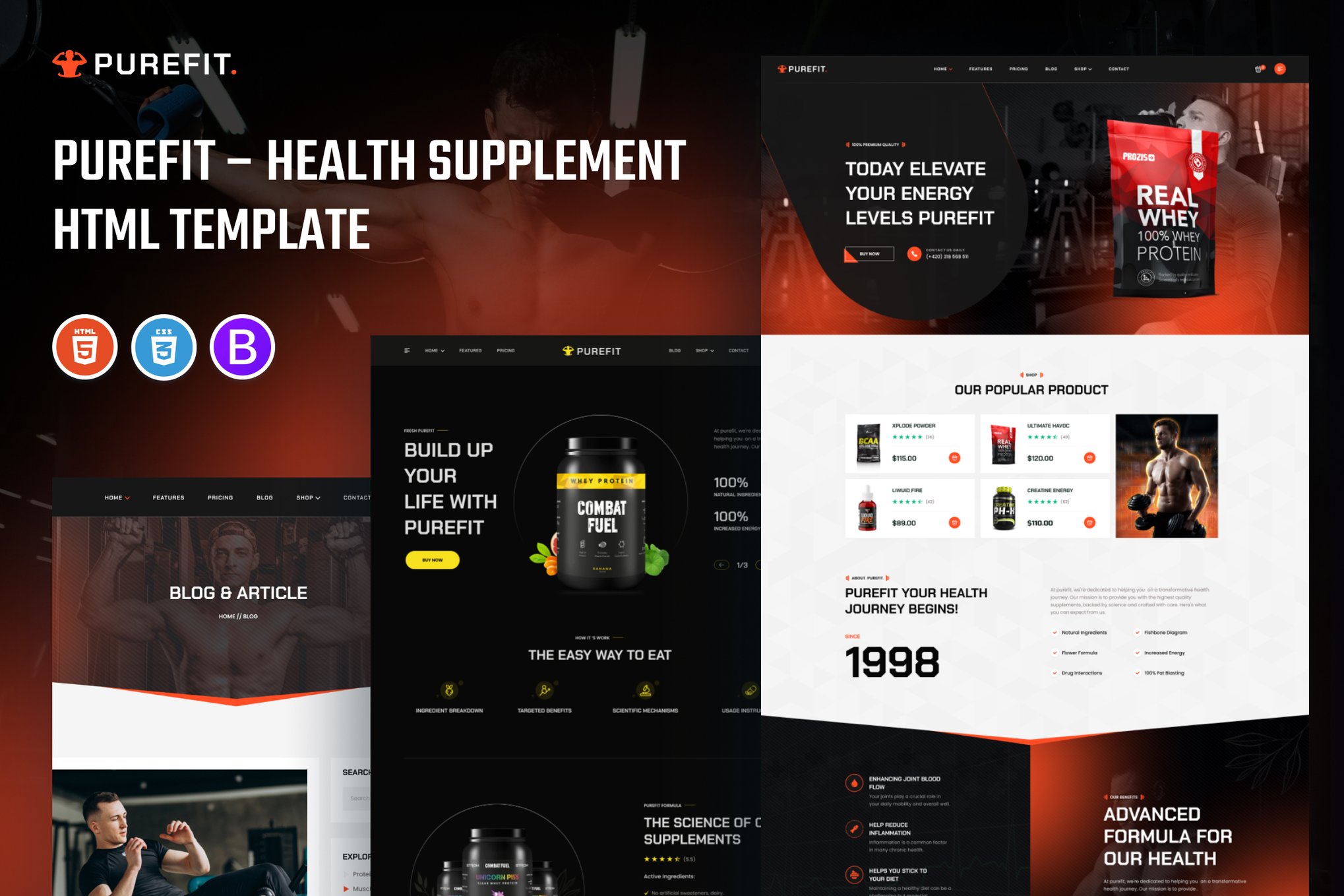 Imagen de portada de Purefit - Health Supplement Landing Page (plantilla web)