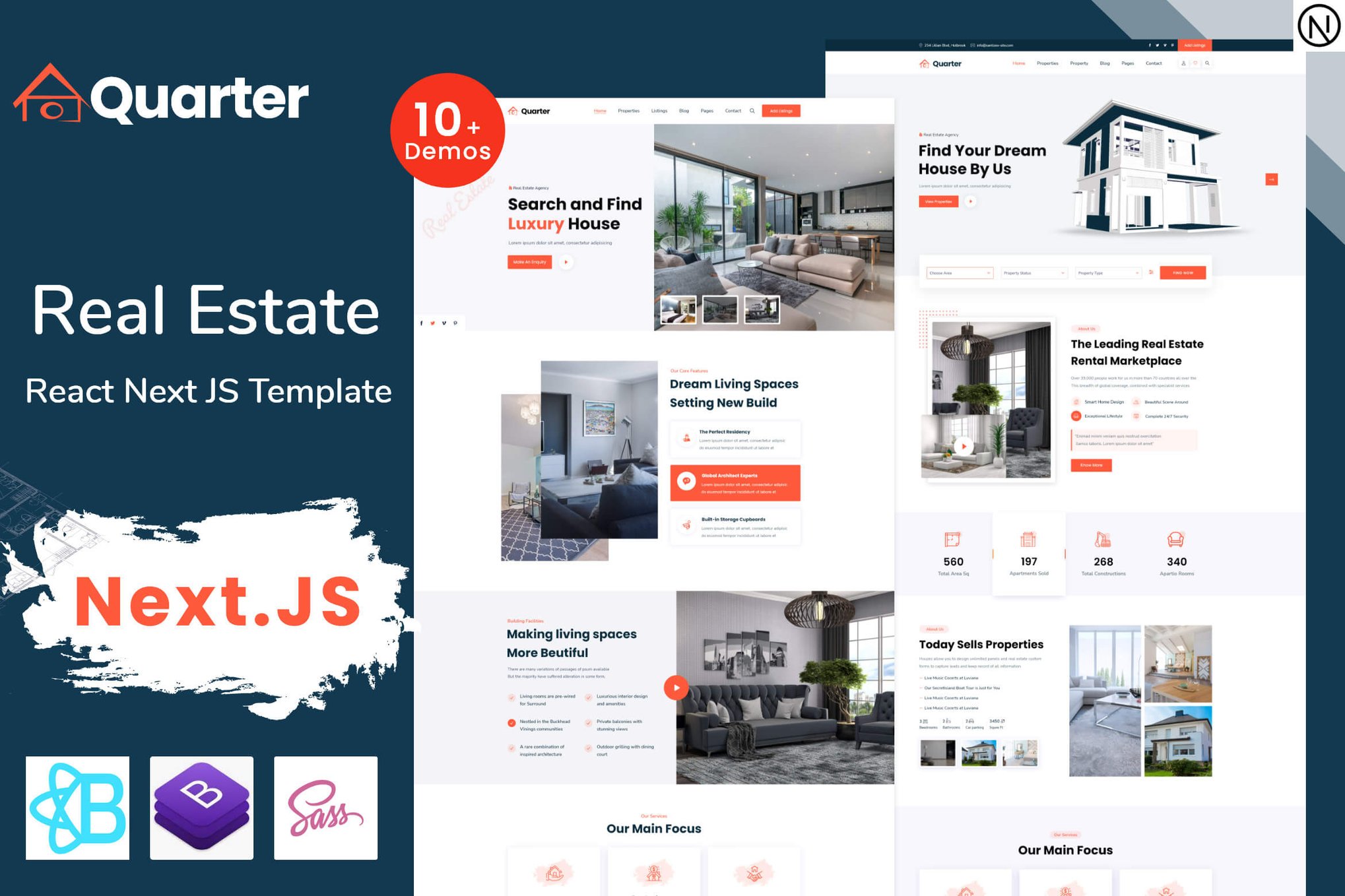 Imagen de portada de Quarter - Real Estate React NextJS Template (plantilla web)