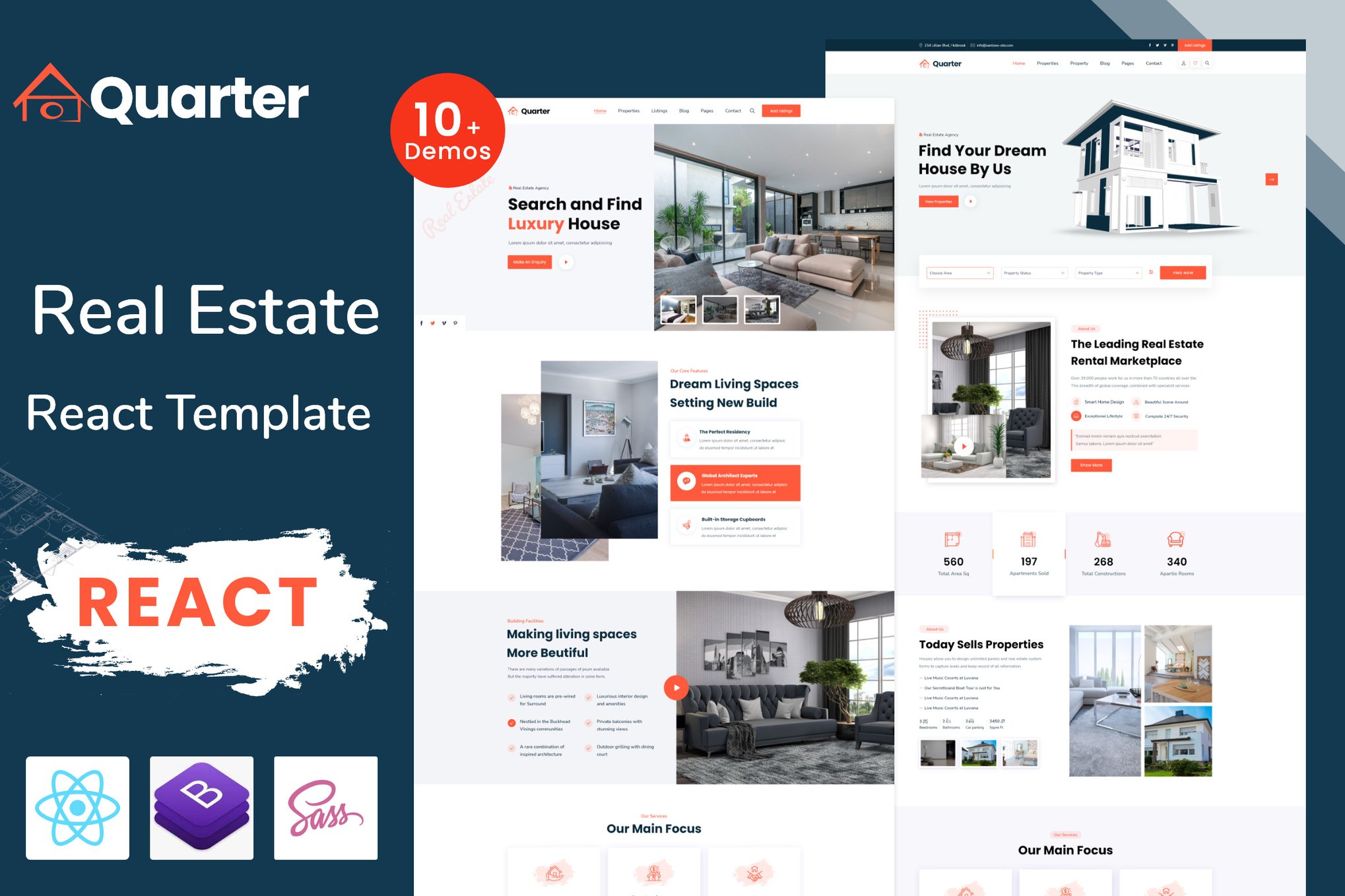 Imagen de portada de Quarter - Real Estate React Template (plantilla web)