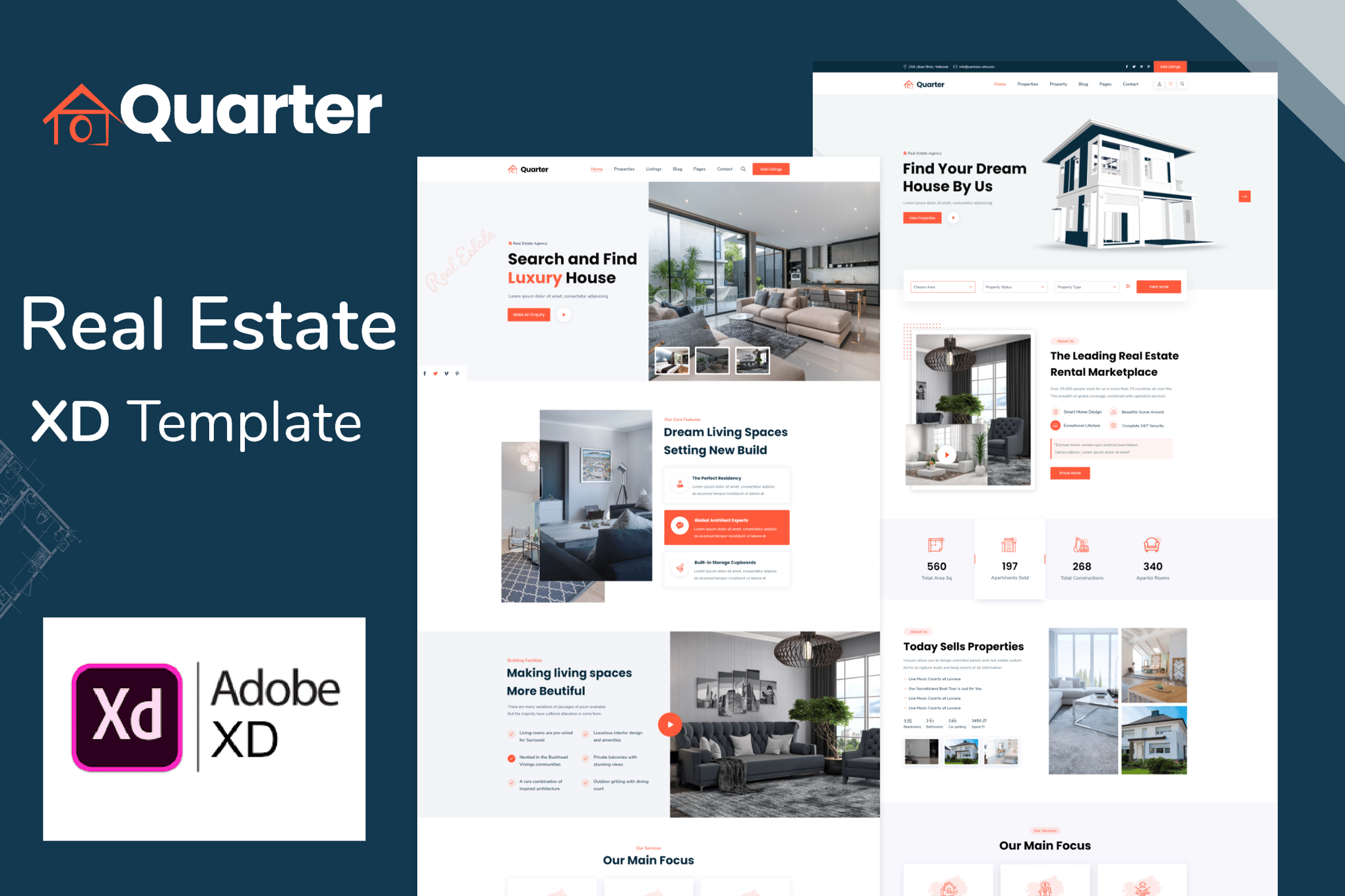 Imagen de portada de Quarter - Real Estate XD Template (plantilla web)