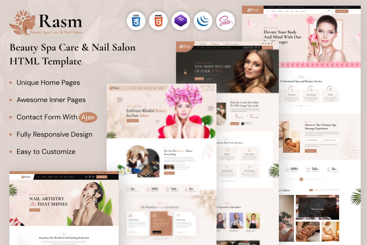 Imagen de portada de Rasm – Beauty Spa Care & Nail Salon HTML Template (plantilla web)