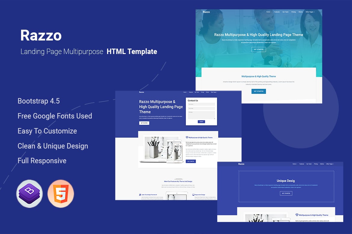 Imagen de portada de Razzo - Multipurpose Responsive Bootstrap Landing (plantilla web)