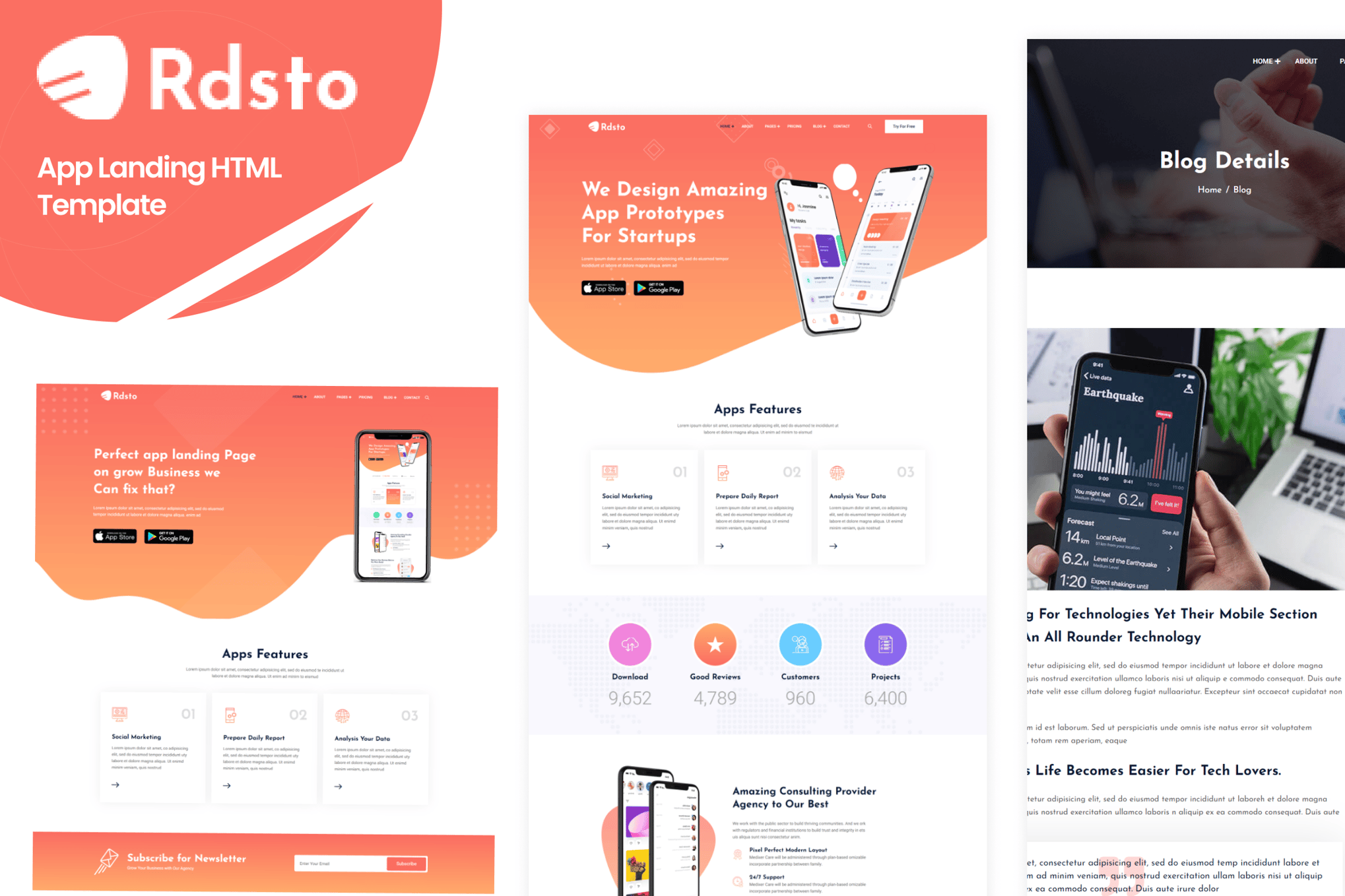 Imagen de portada de Rdsto - App Landing HTML Template (plantilla web)
