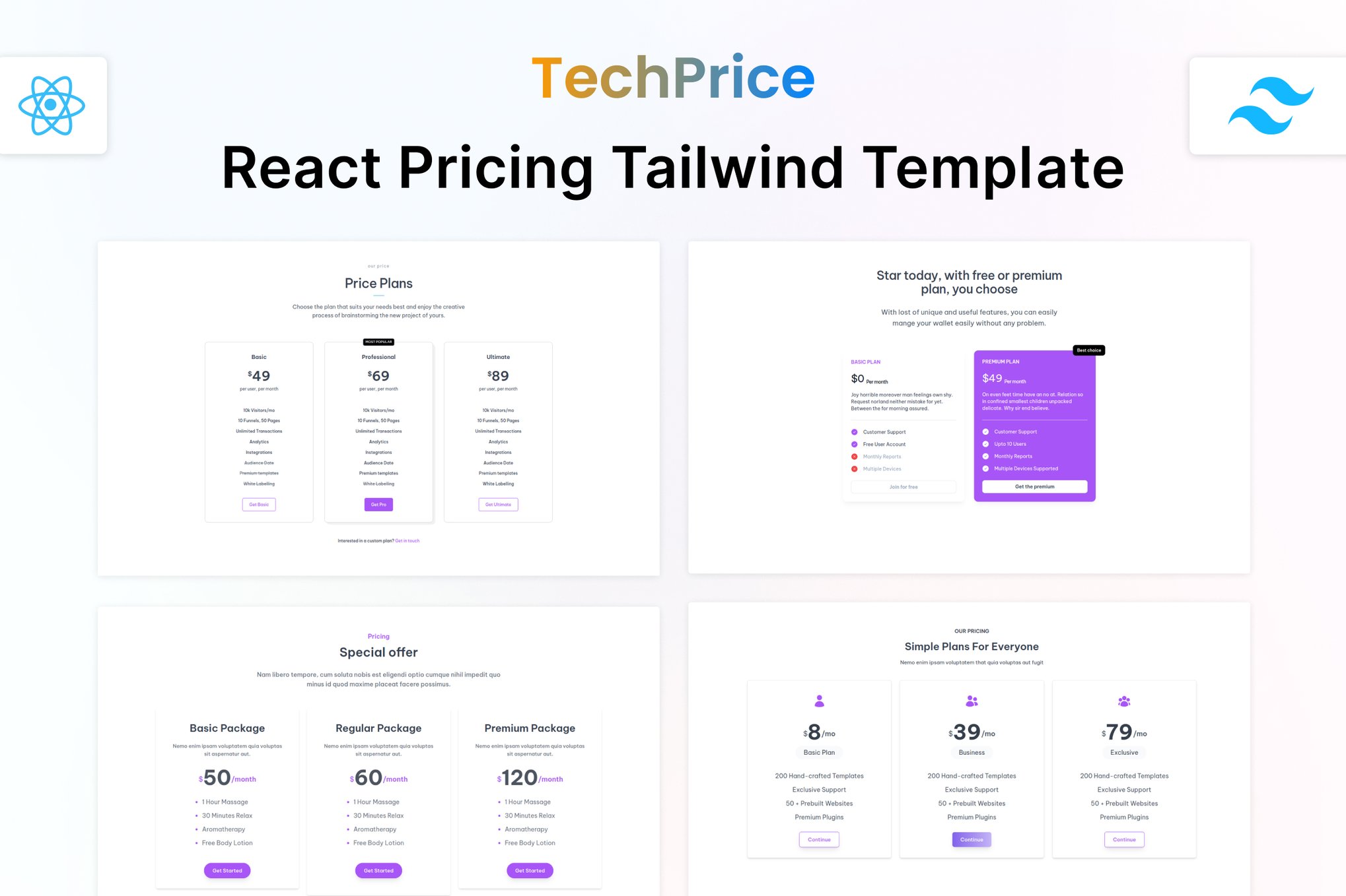 Imagen de portada de React Tailwind Pricing Table Template - Techprice (plantilla web)
