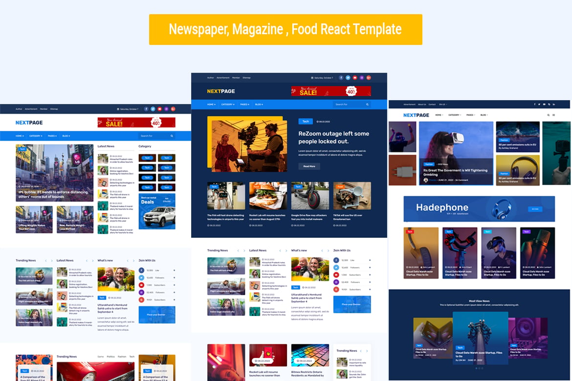 Imagen de portada de React Template Magazine, Blog & Newspaper Template (plantilla web)