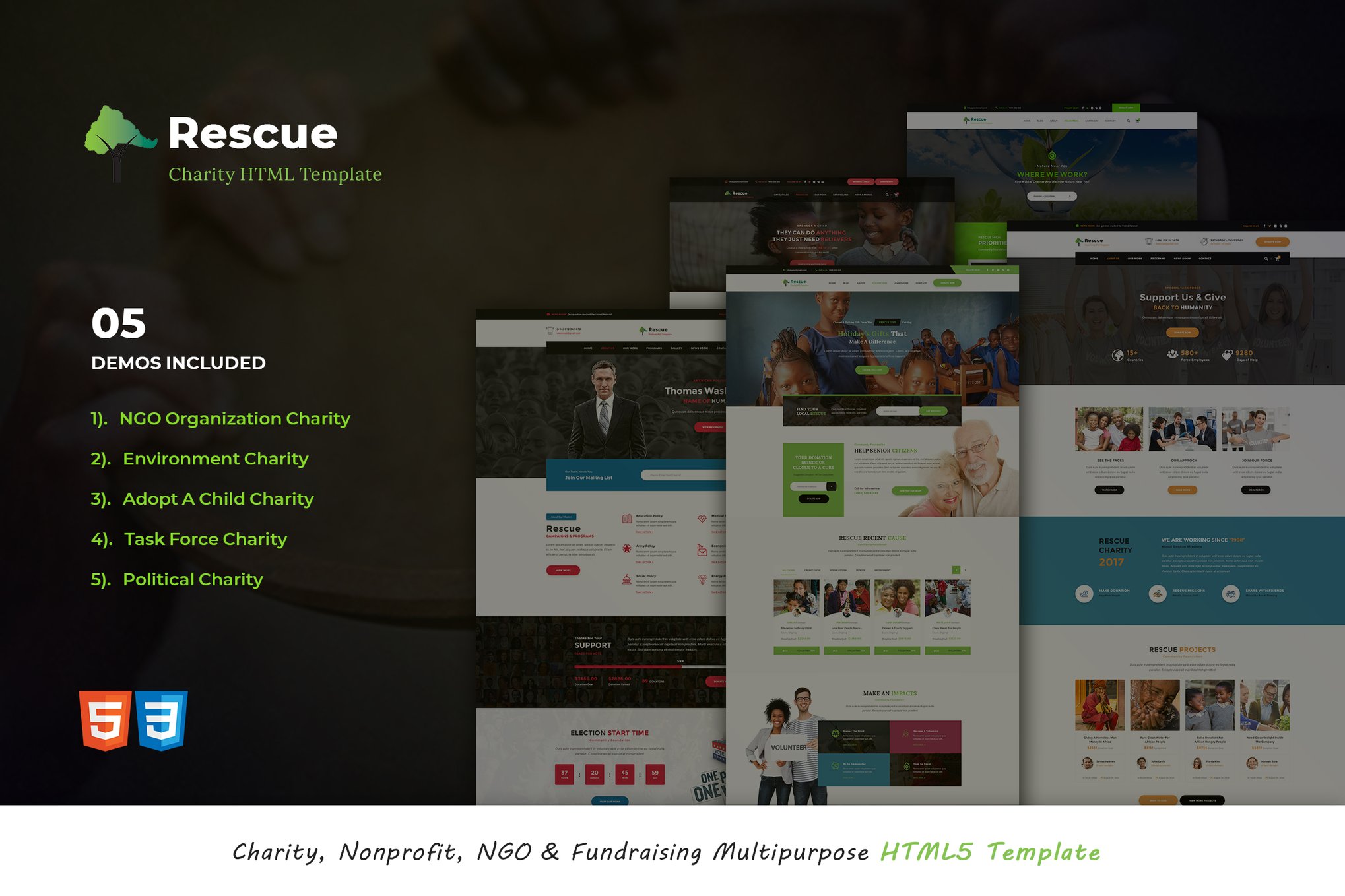 Imagen de portada de Rescue - Nonprofit Multipurpose HTML5 Template (plantilla web)