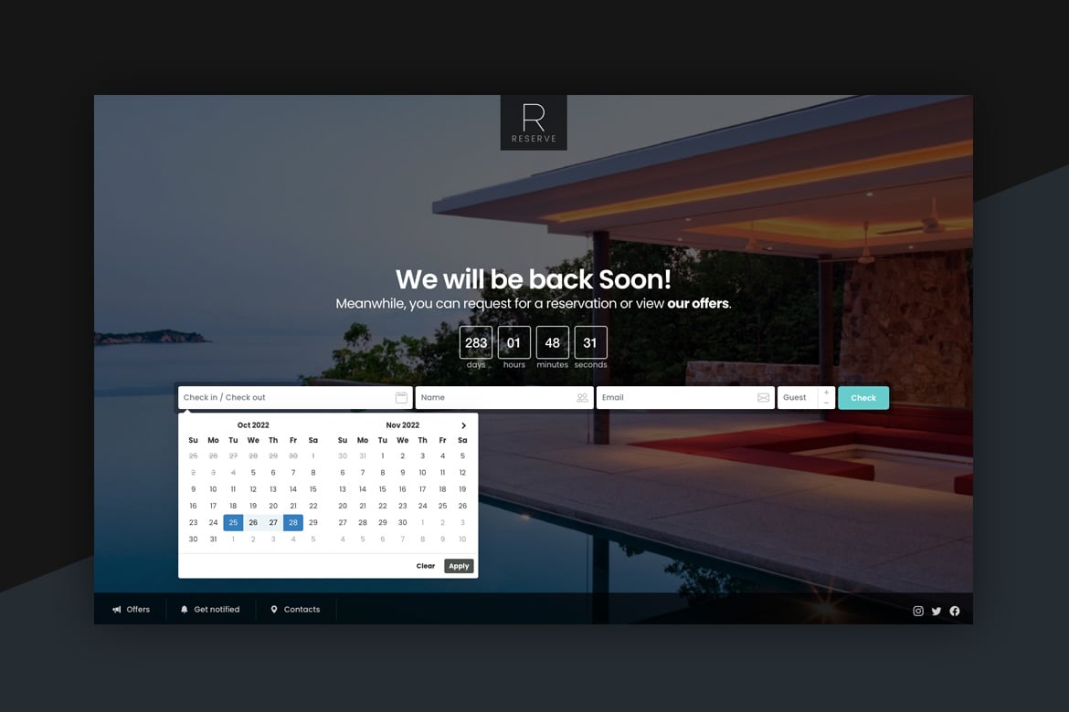 Imagen de portada de Reserve - Coming Soon with Booking Request (plantilla web)