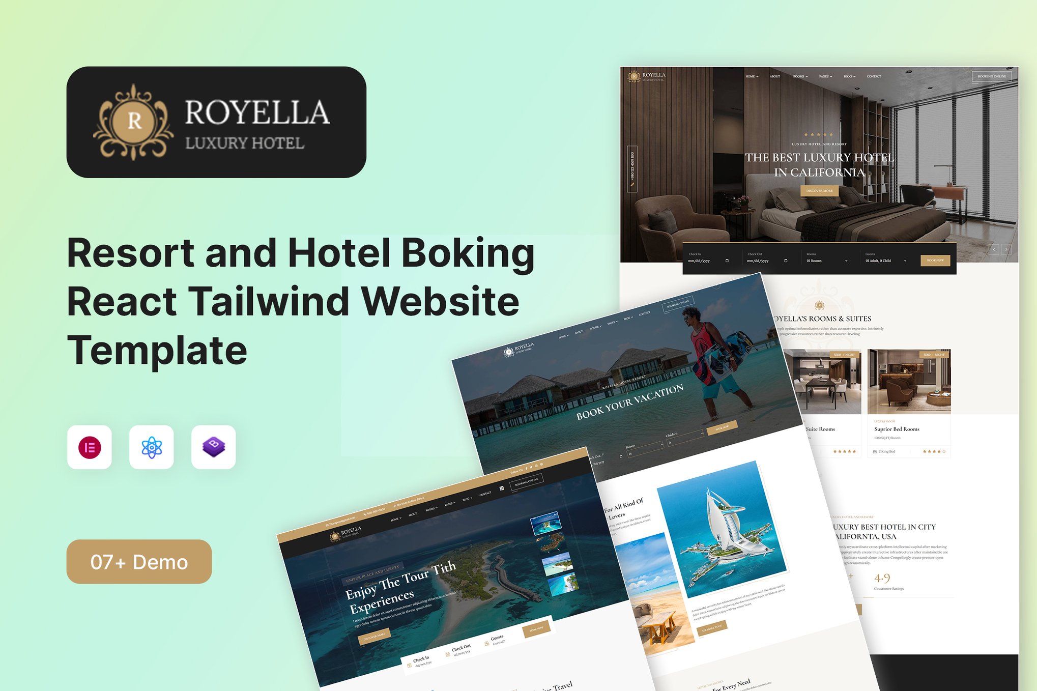 Imagen de portada de Resort and Hotel Boking React Tailwind Template (plantilla web)