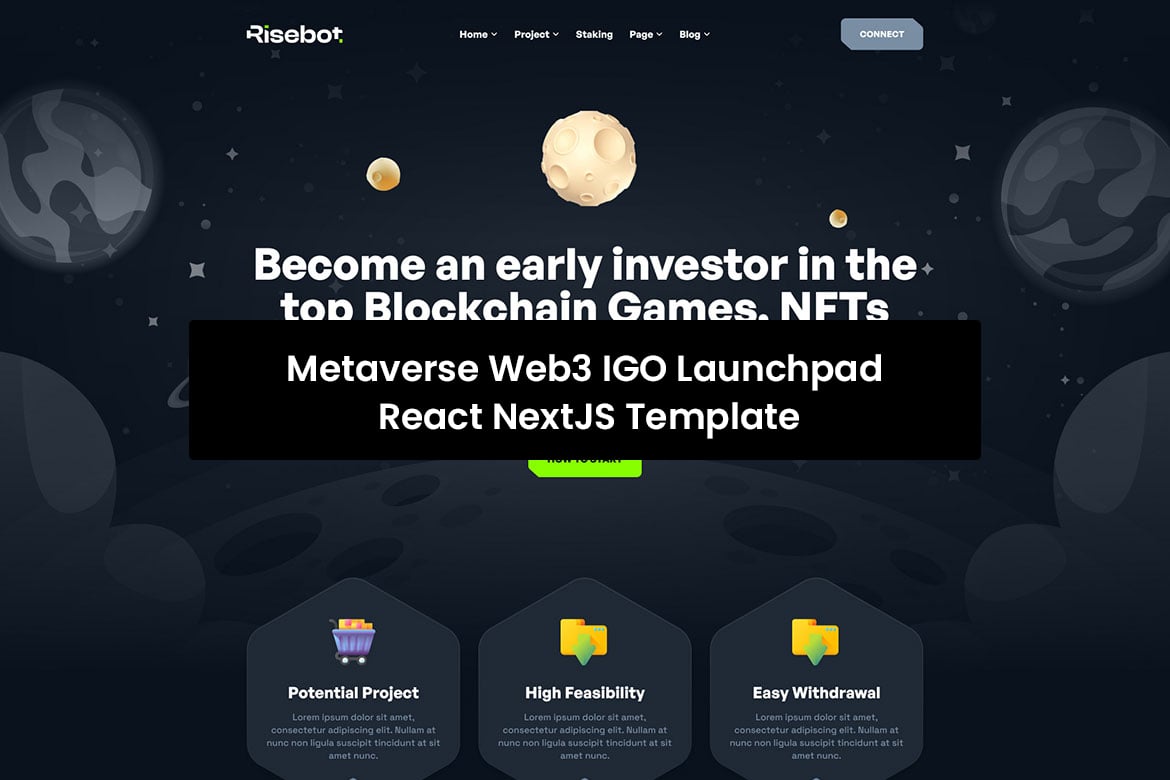 Imagen de portada de Risebot - Metaverse Web3 IGO Launchpad React NextJ (plantilla web)
