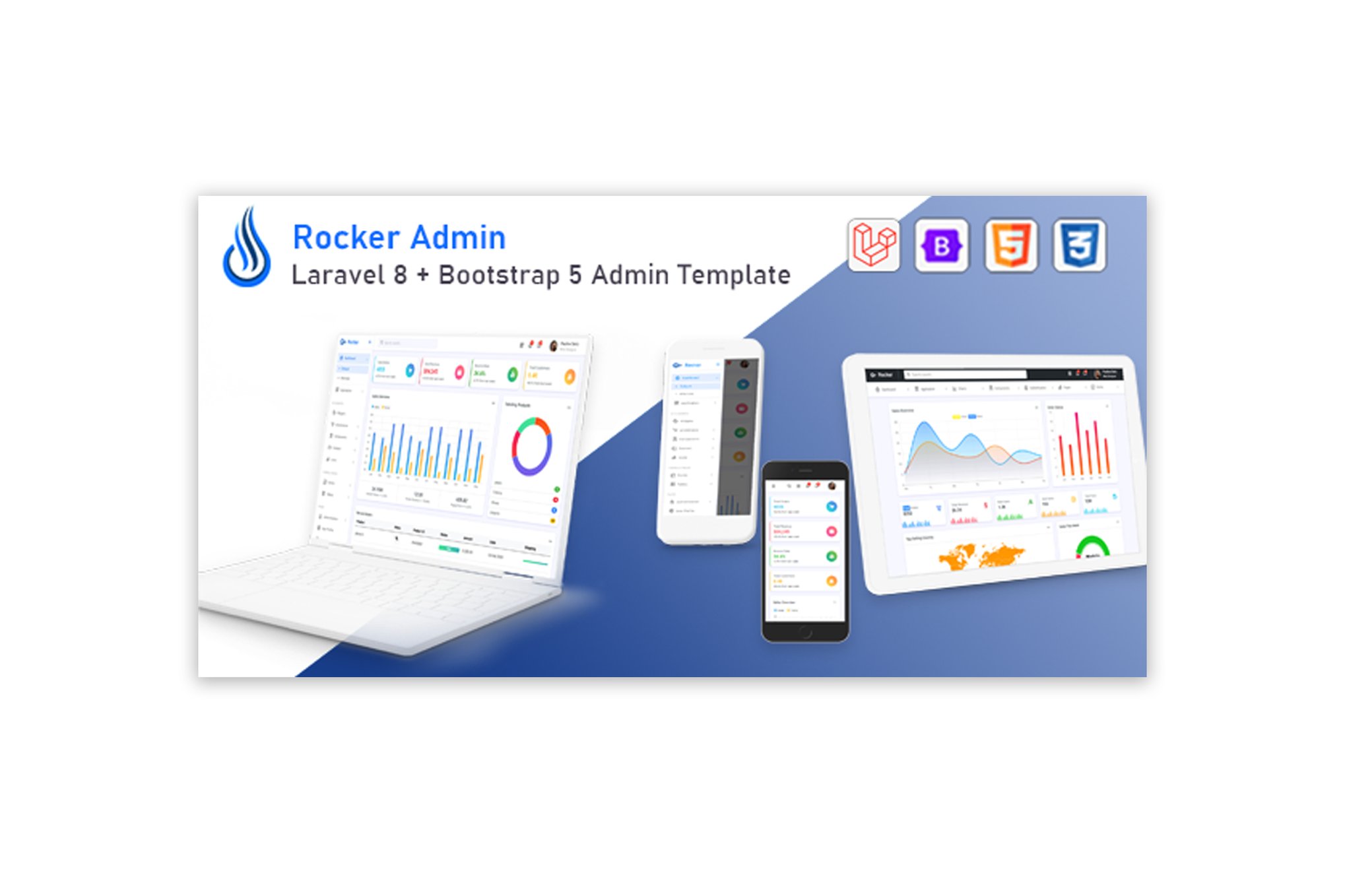 Imagen de portada de Rocker - Laravel 8 + Bootstrap 5 Admin Template (plantilla web)