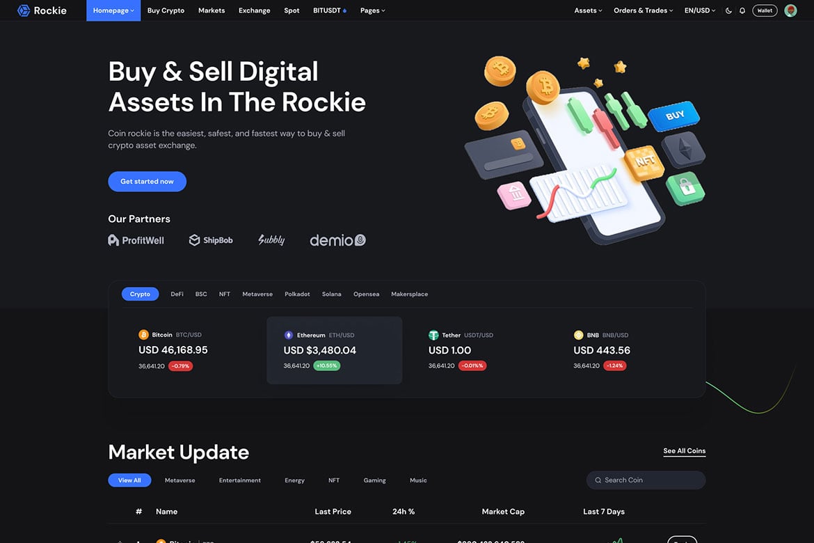 Imagen de portada de Rockie - Crypto Exchange HTML Template (plantilla web)