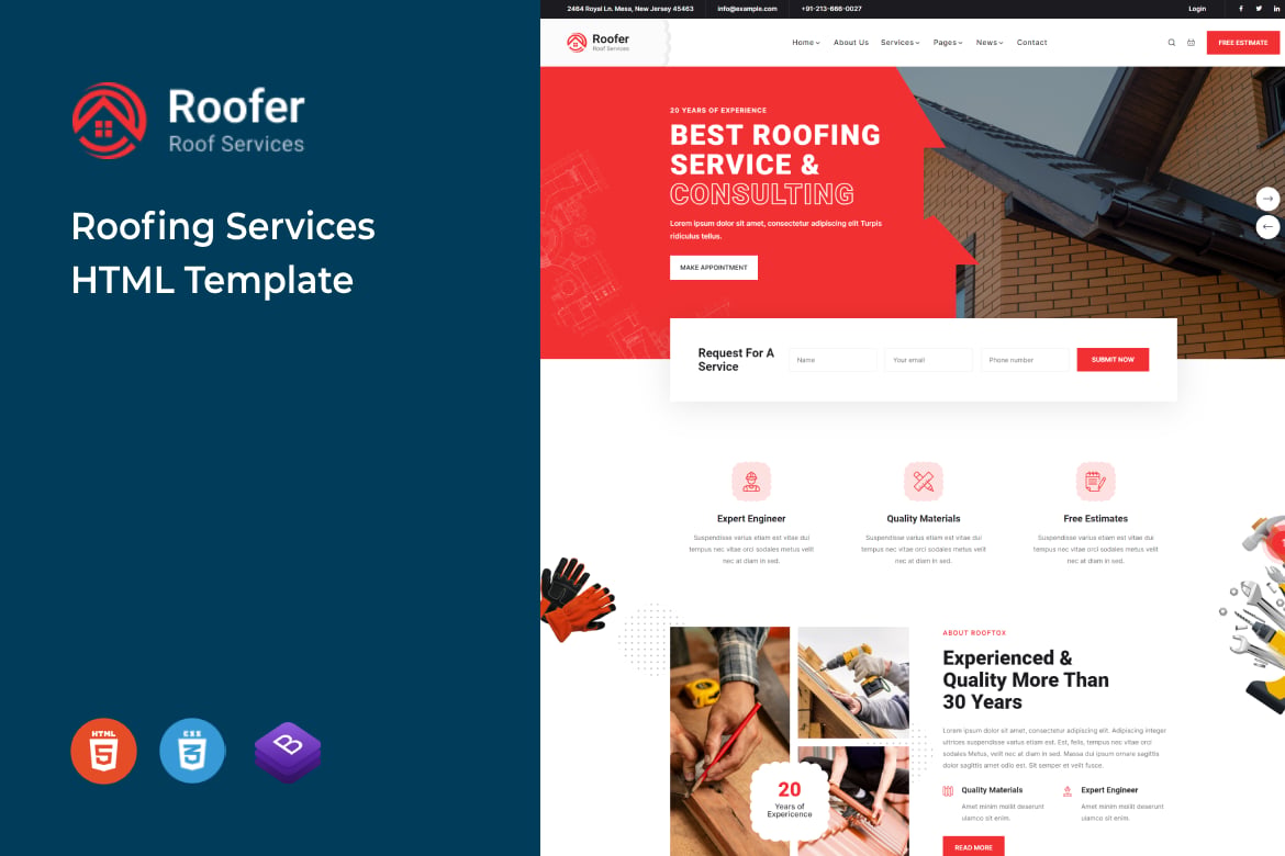 Imagen de portada de Roofer - Roofing Services HTML Template (plantilla web)