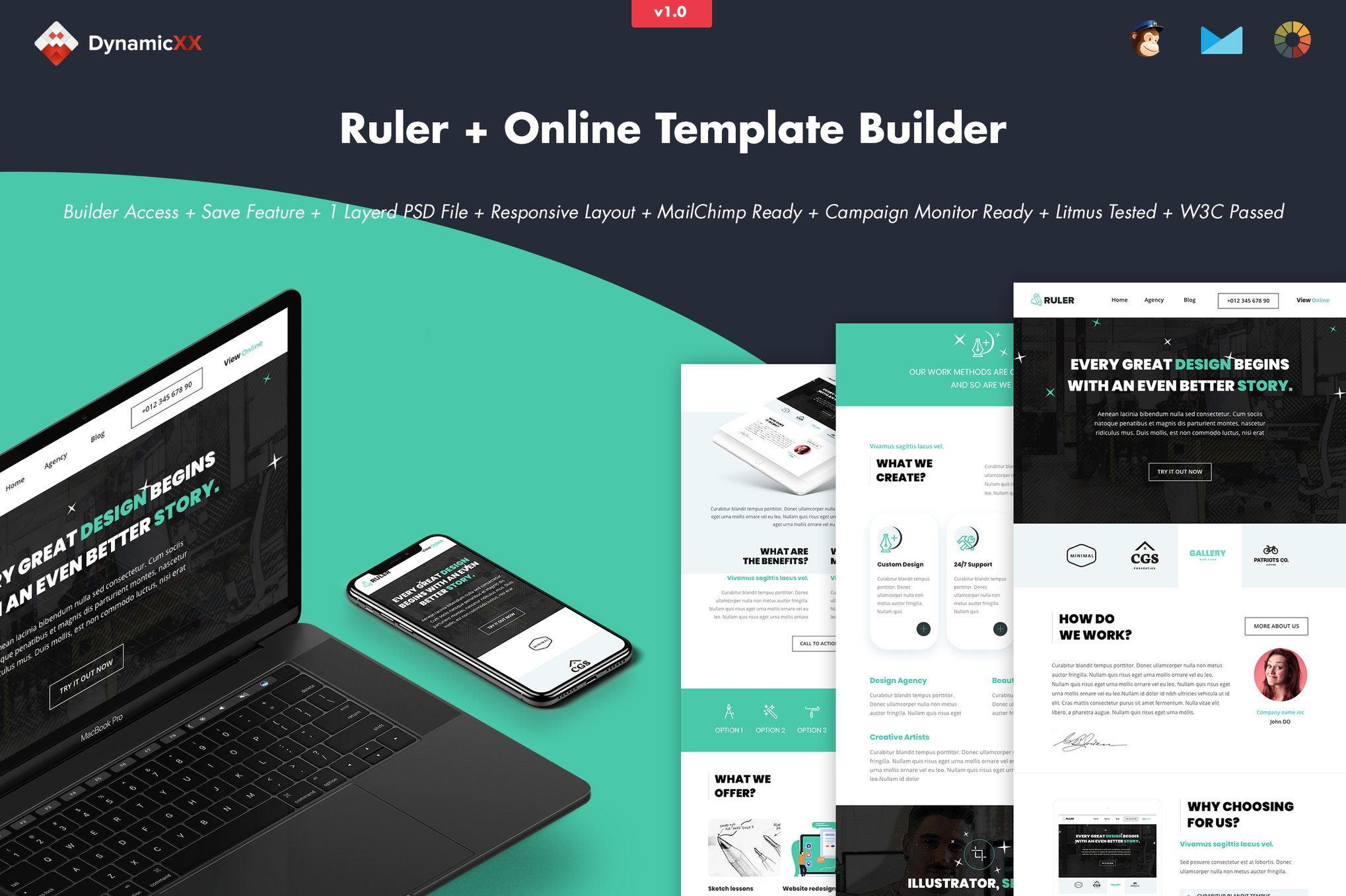 Imagen de portada de Ruler - Creative Agency Portfolio Email + Builder (plantilla web)