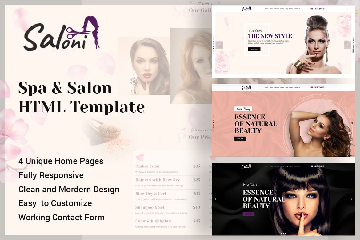 Imagen de portada de Saloni - Spa and Salon HTML Template (plantilla web)