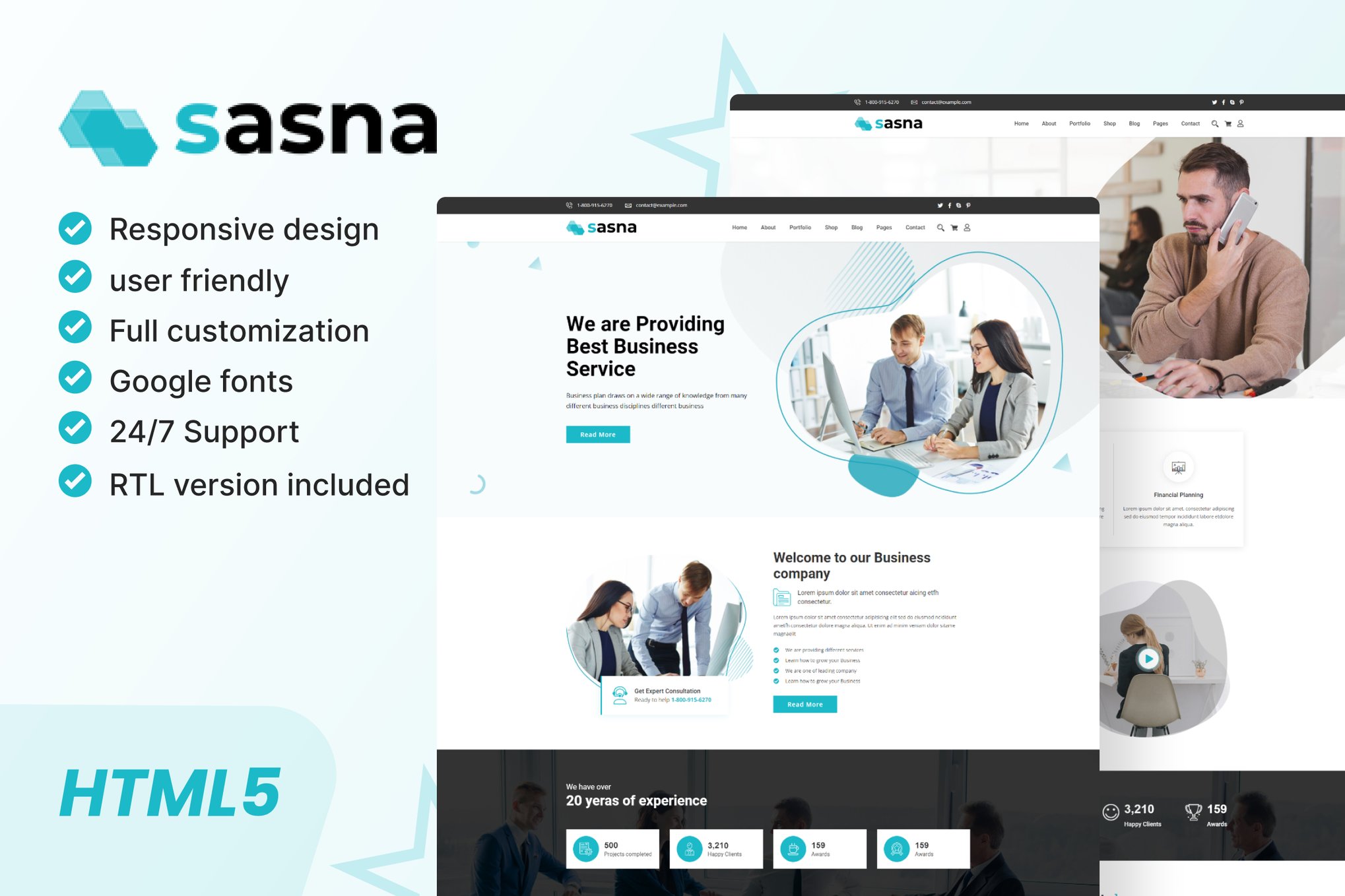 Imagen de portada de Sasna - Multipurpose Business HTML Template + RTL (plantilla web)