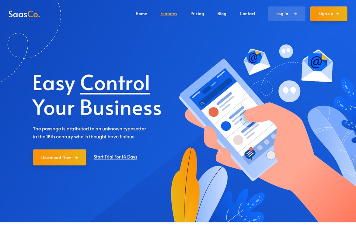 Imagen de portada de SassCo - SaSS, App Landing Page & Startups PSD Tem (plantilla web)