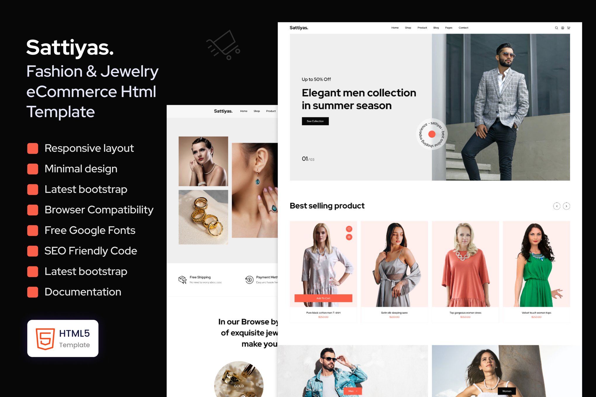 Imagen de portada de Sattiyas - Fashion & Jewelry eCommerce Template (plantilla web)