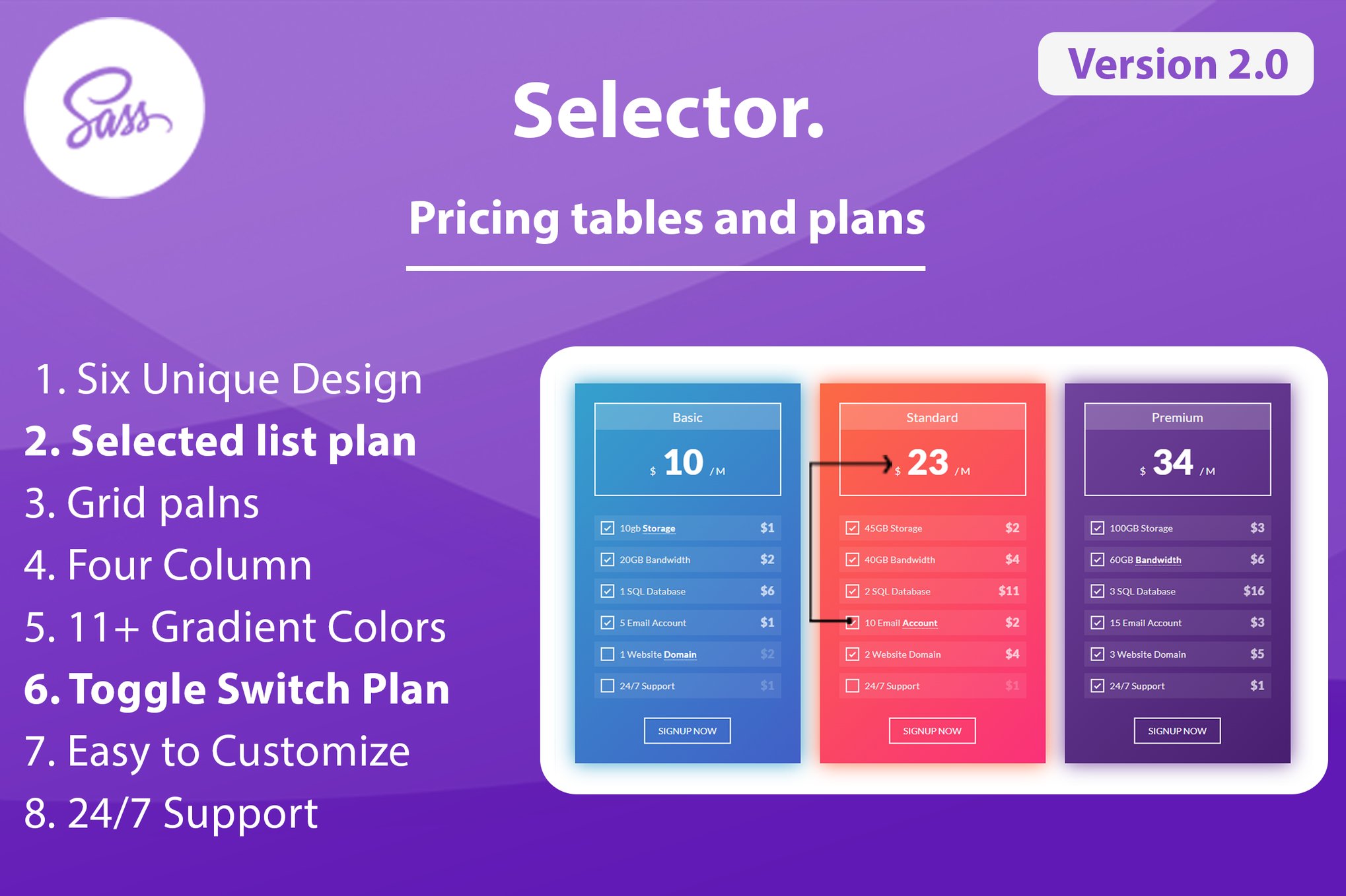 Imagen de portada de Selector - HTML Pricing Tables and Plans (plantilla web)