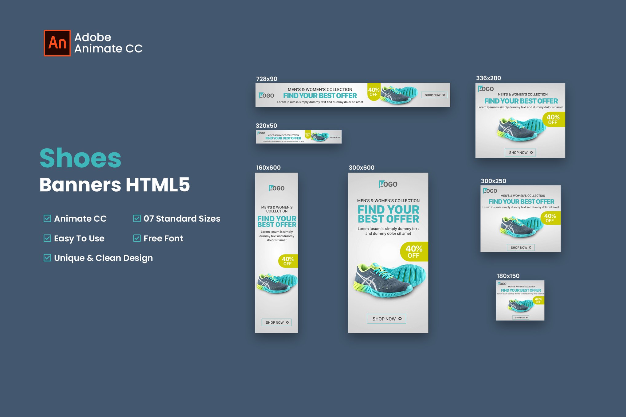 Imagen de portada de Shoes | E-Commerce HTML5 Banners - Animate CC (plantilla web)
