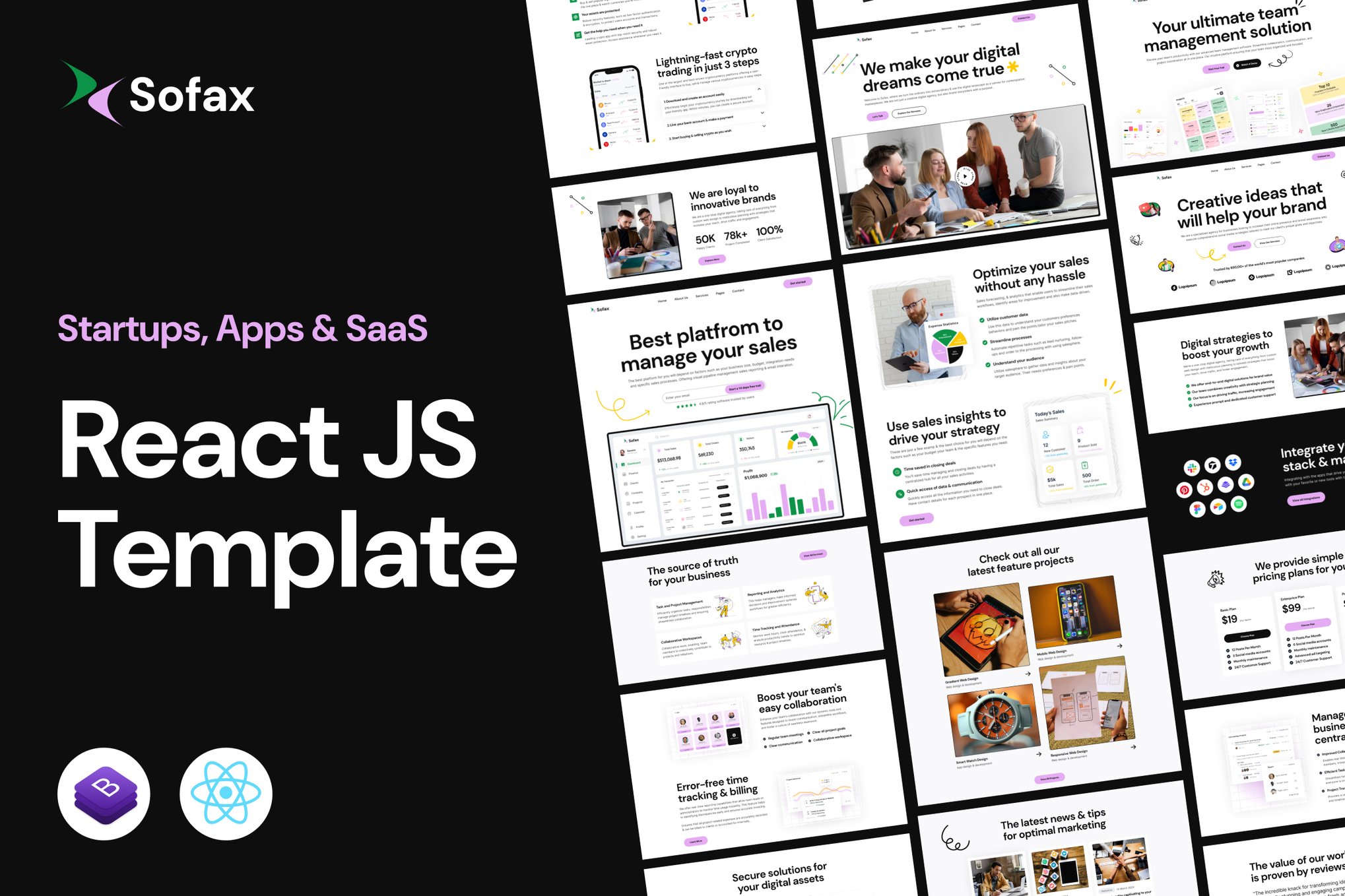 Imagen de portada de Sofax – Saas Startup React Js Template (plantilla web)