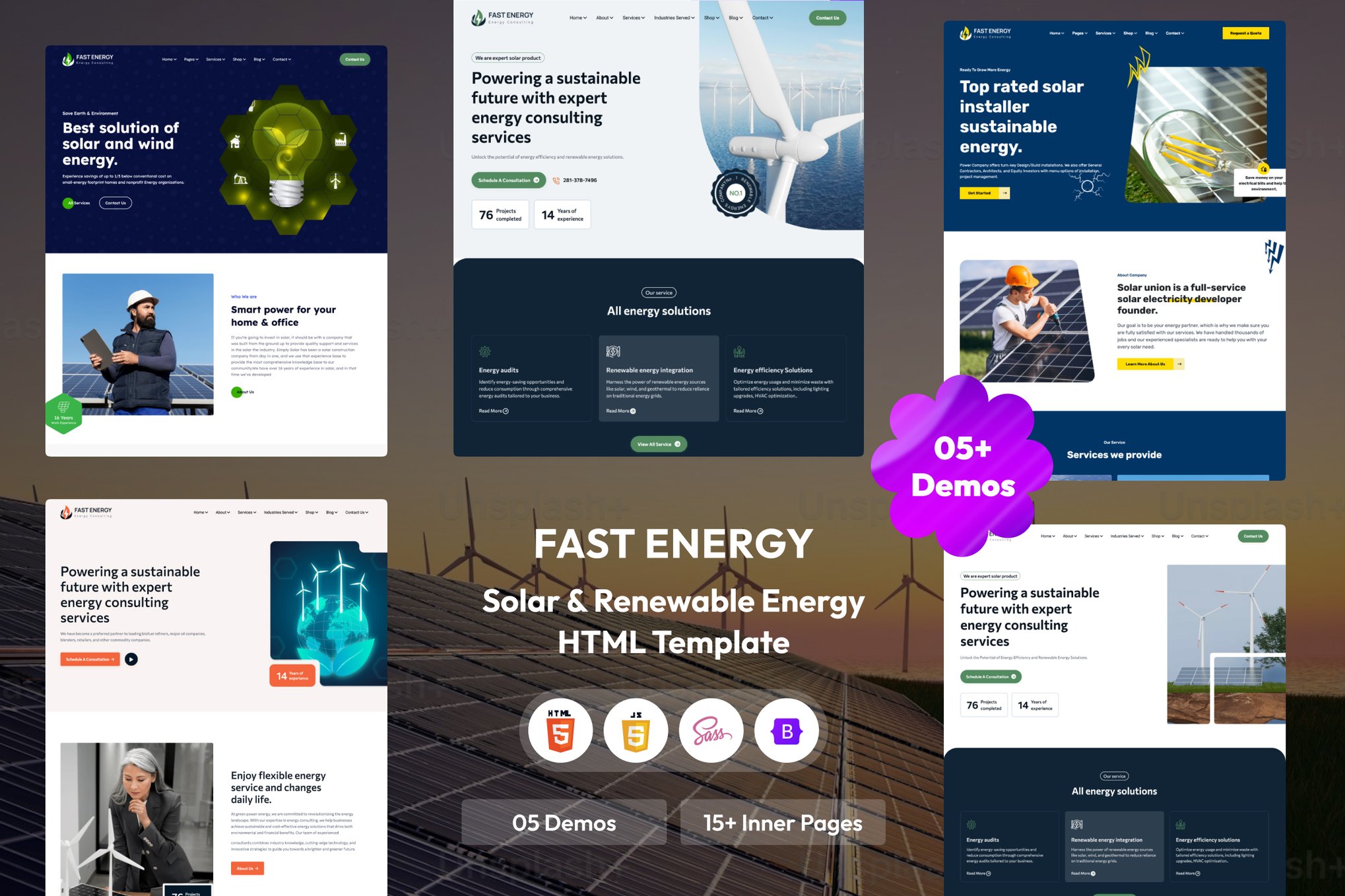 Imagen de portada de Solar & Renewable Energy HTML Template (plantilla web)