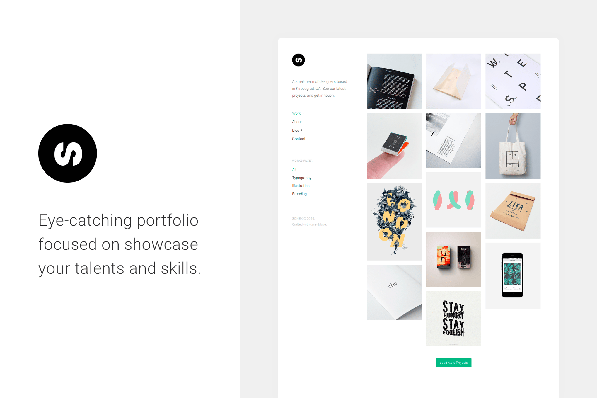 Imagen de portada de Sonex — Minimalistic Portfolio (plantilla web)