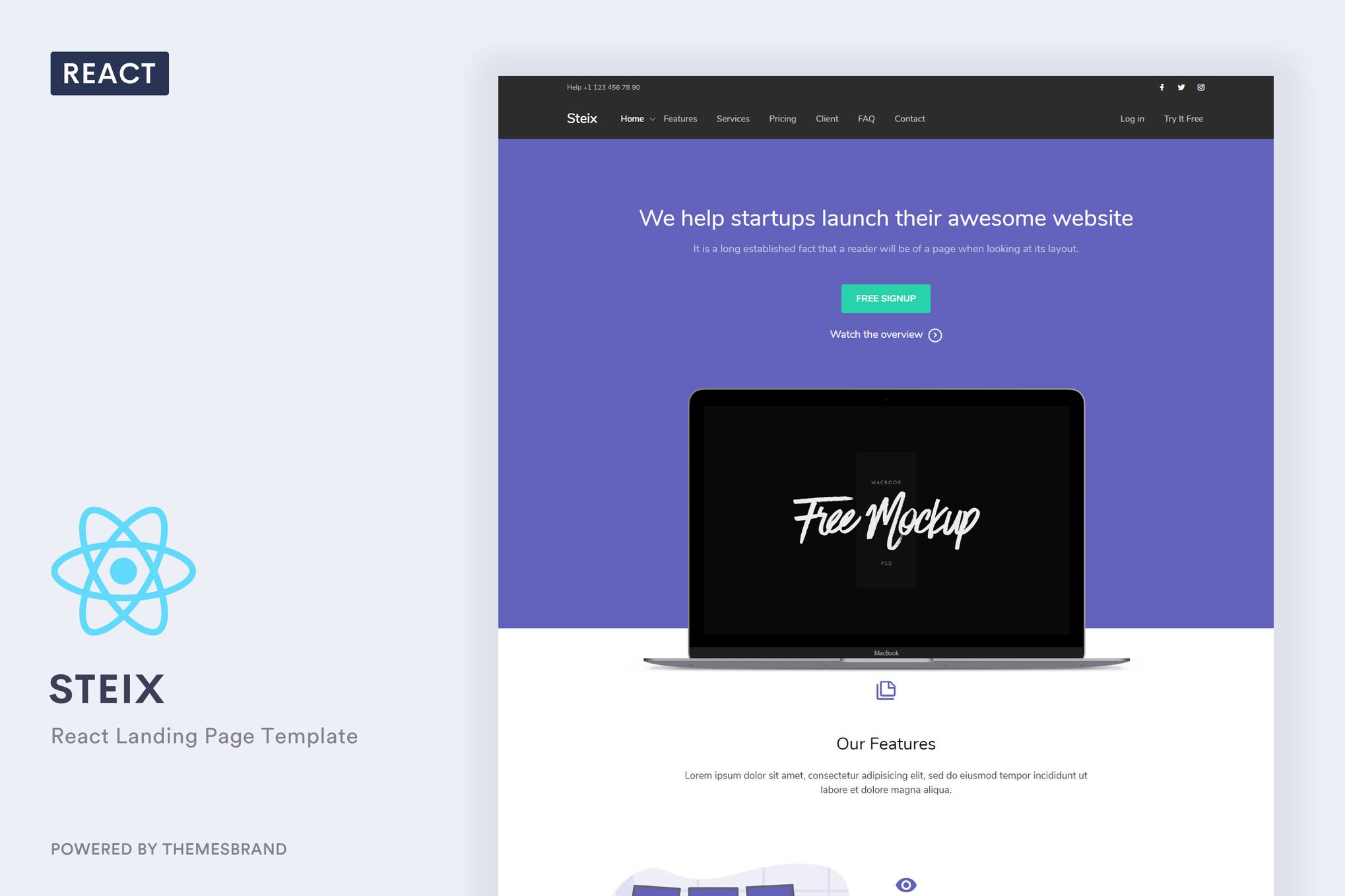 Imagen de portada de Steix React - Landing Page Template (plantilla web)