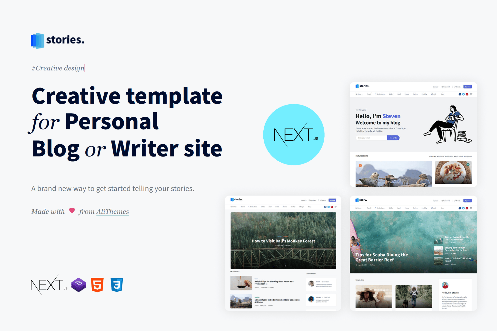 Imagen de portada de Stories - Personal Blog React NextJS Template (plantilla web)