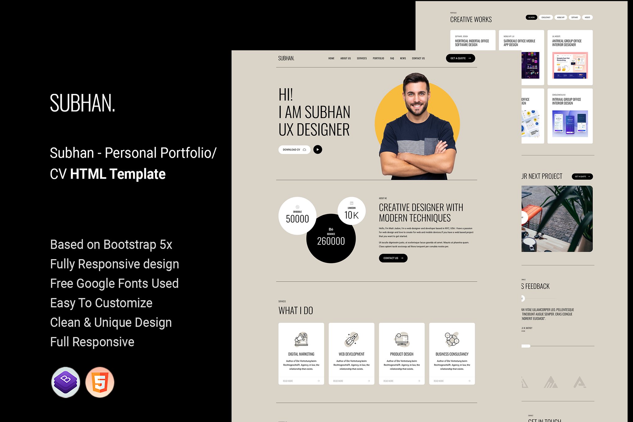 Imagen de portada de Subhan - Personal Portfolio/CV HTML Template (plantilla web)