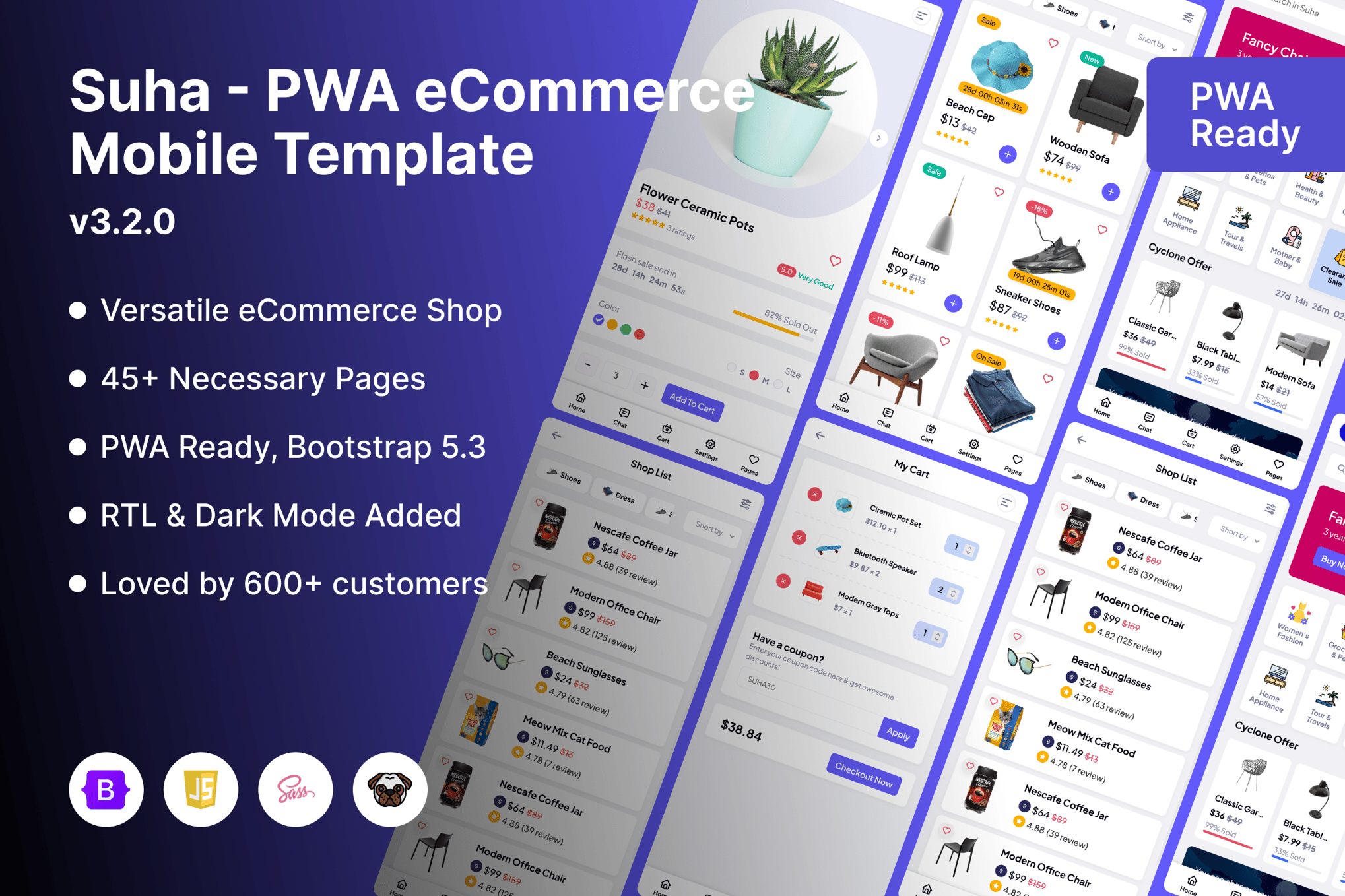 Imagen de portada de Suha - PWA Ecommerce Mobile (plantilla web)
