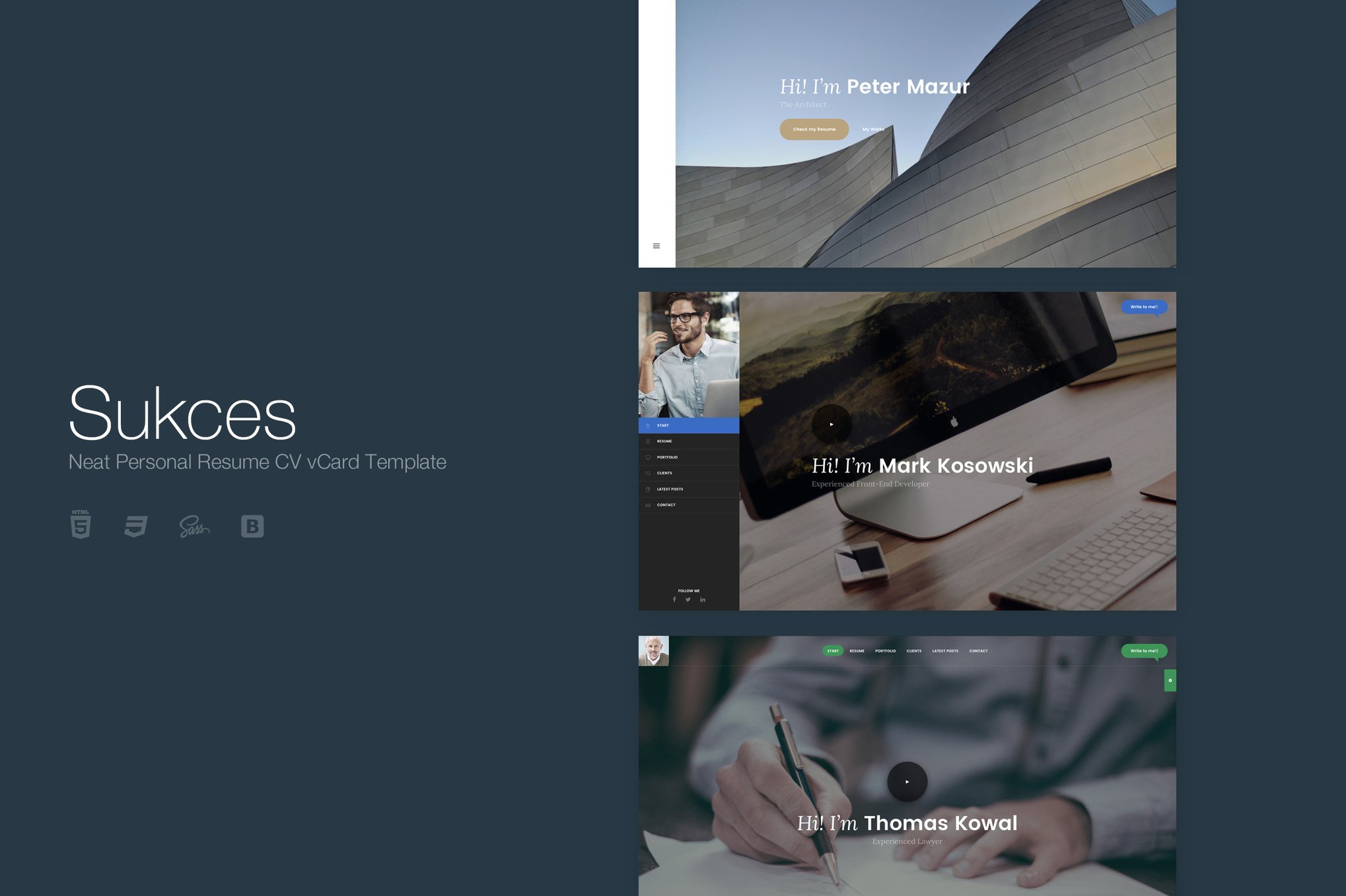 Imagen de portada de Sukces - Neat Personal Resume CV vCard Template (plantilla web)
