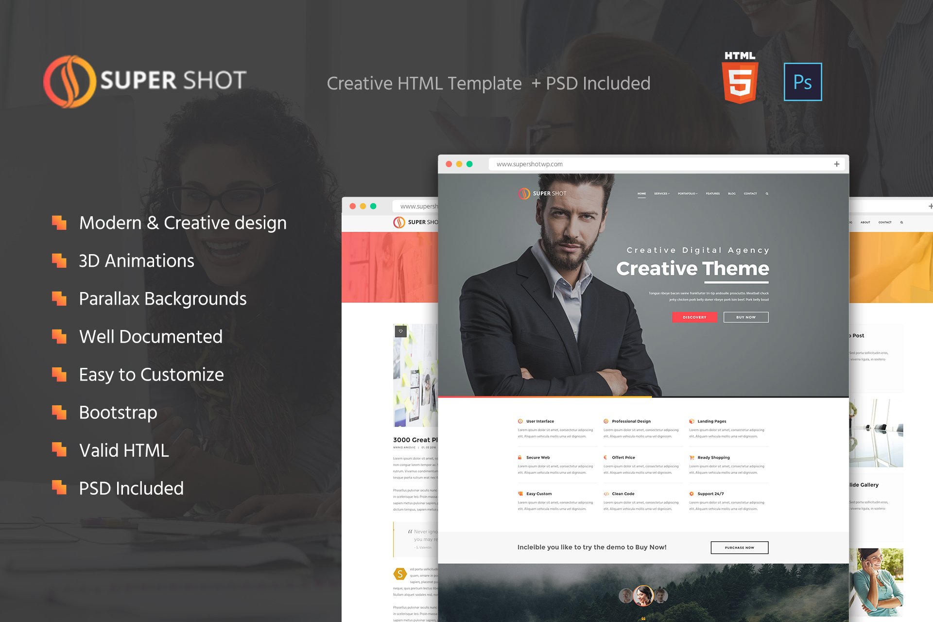 Imagen de portada de SuperShot - Creative HTML Template (plantilla web)
