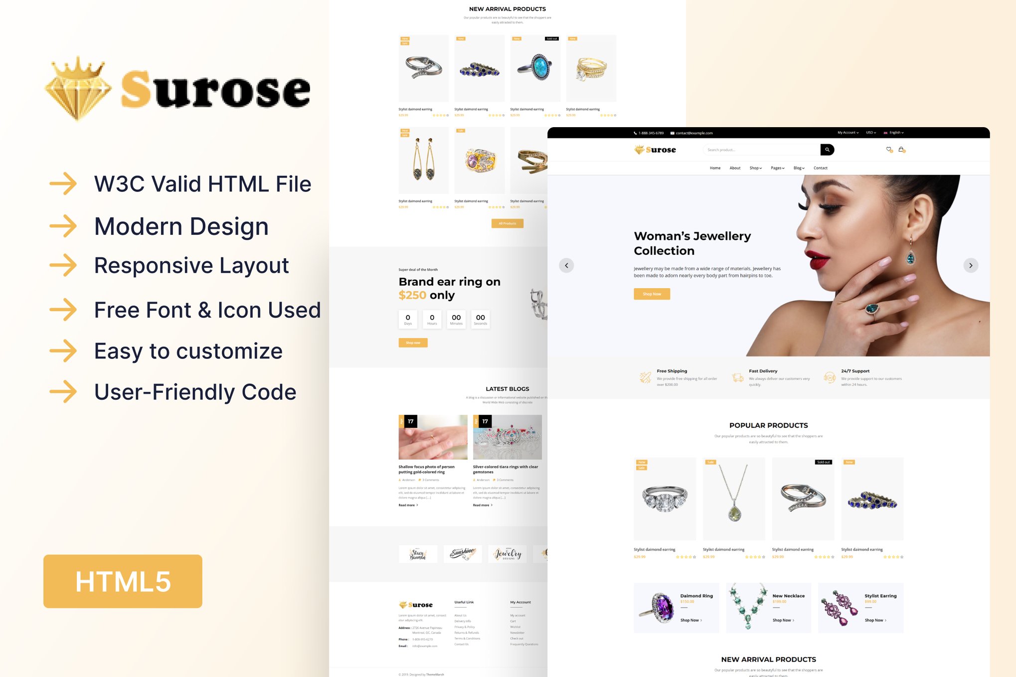 Imagen de portada de Surose - Jewelry eCommerce HTML Template (plantilla web)