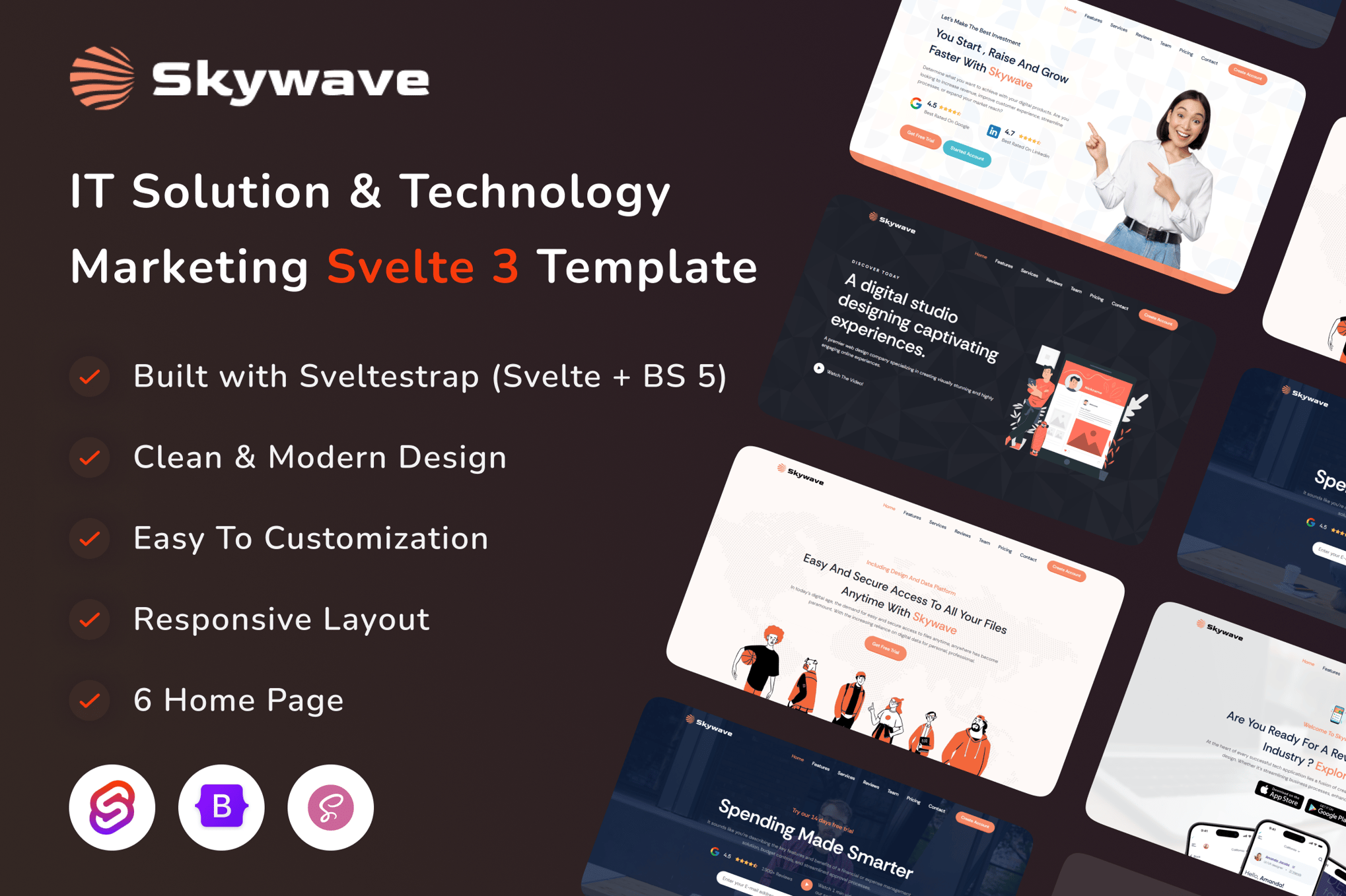 Imagen de portada de Svelte IT Solution Technology Marketing - Skywave (plantilla web)