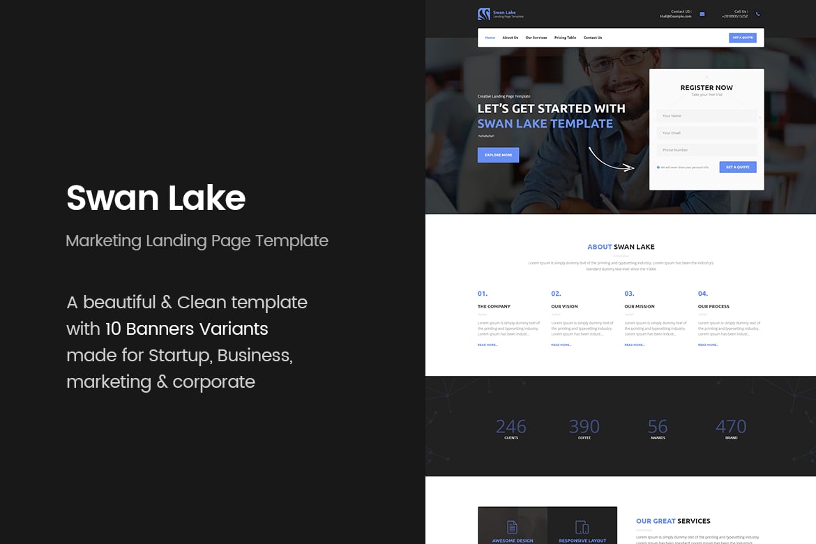 Imagen de portada de Swan Lake - Marketing Landing Page (plantilla web)