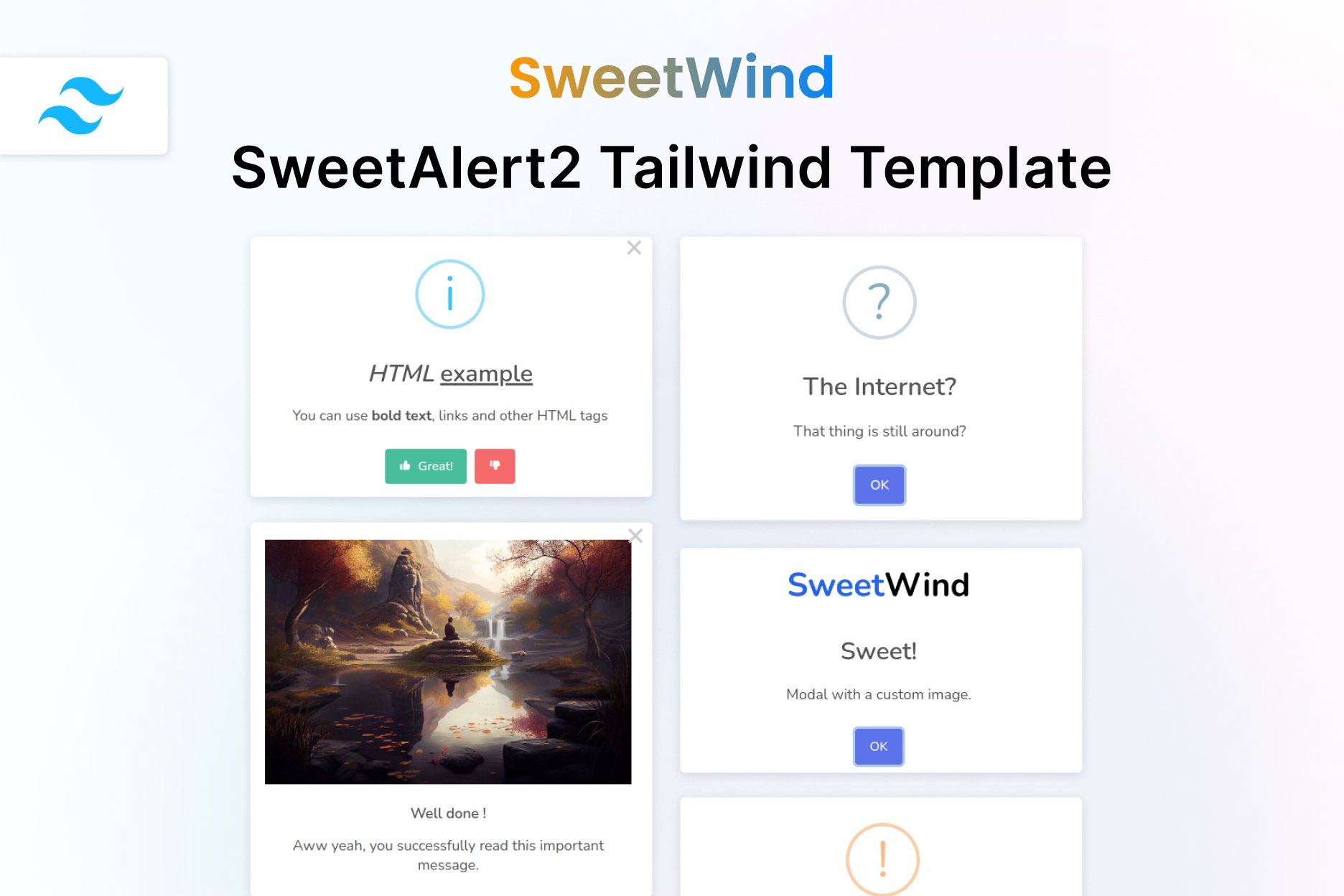 Imagen de portada de SweetWind - Tailwind CSS SweetAlert2 HTML Template (plantilla web)
