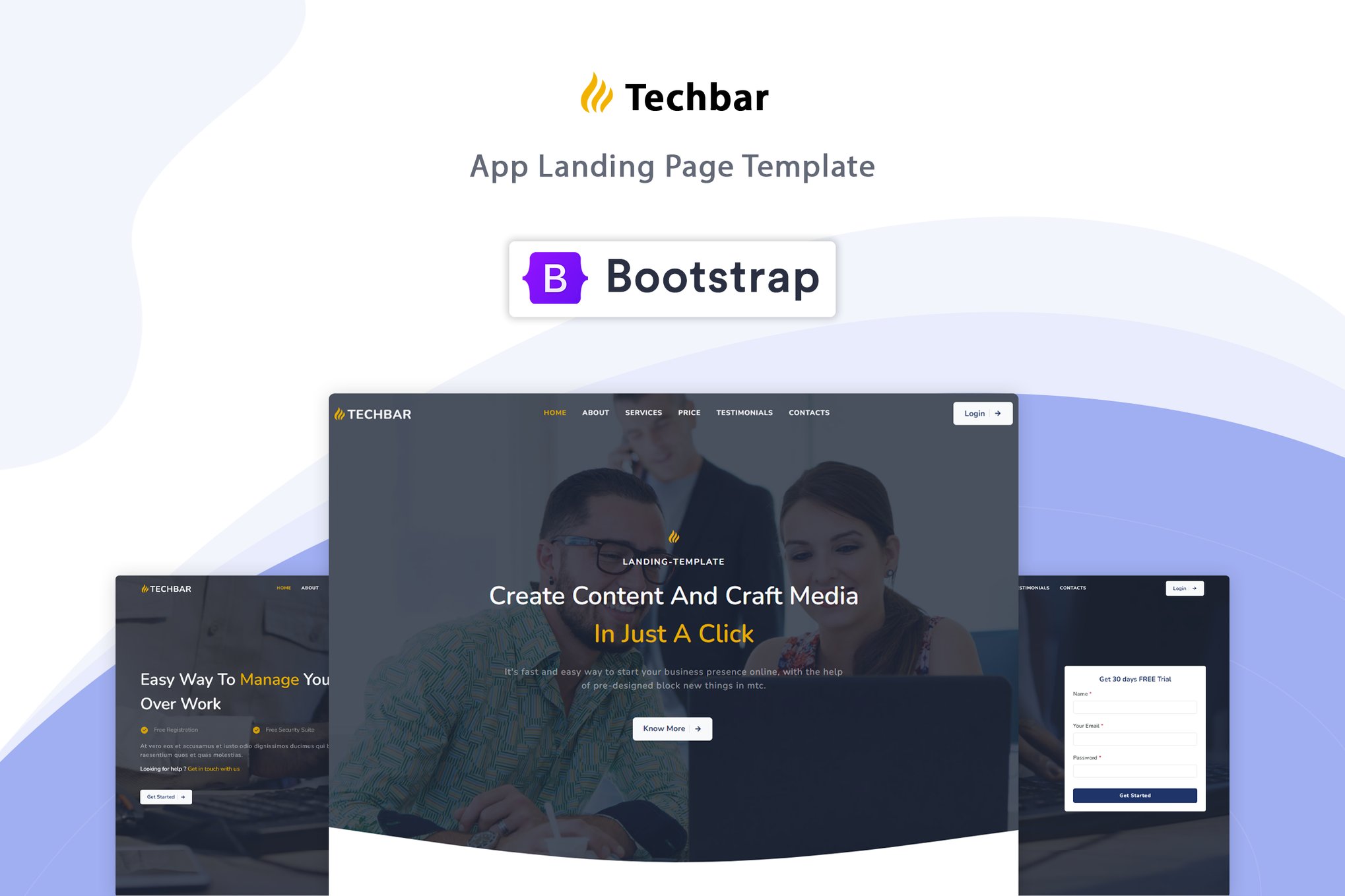 Imagen de portada de Techbar - Responsive Landing Page Template (plantilla web)