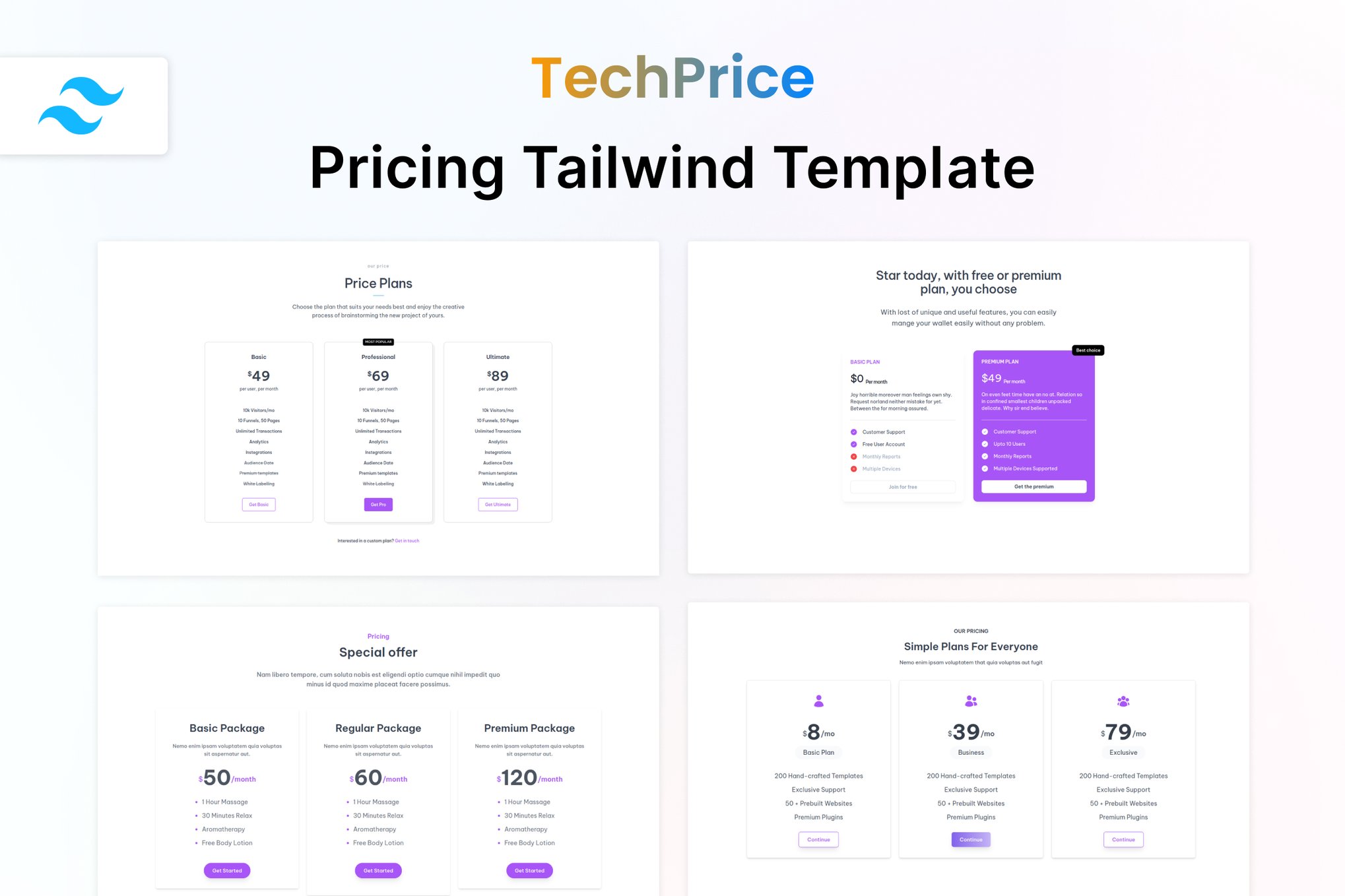 Imagen de portada de Techprice - Tailwind Pricing Table HTML Template (plantilla web)
