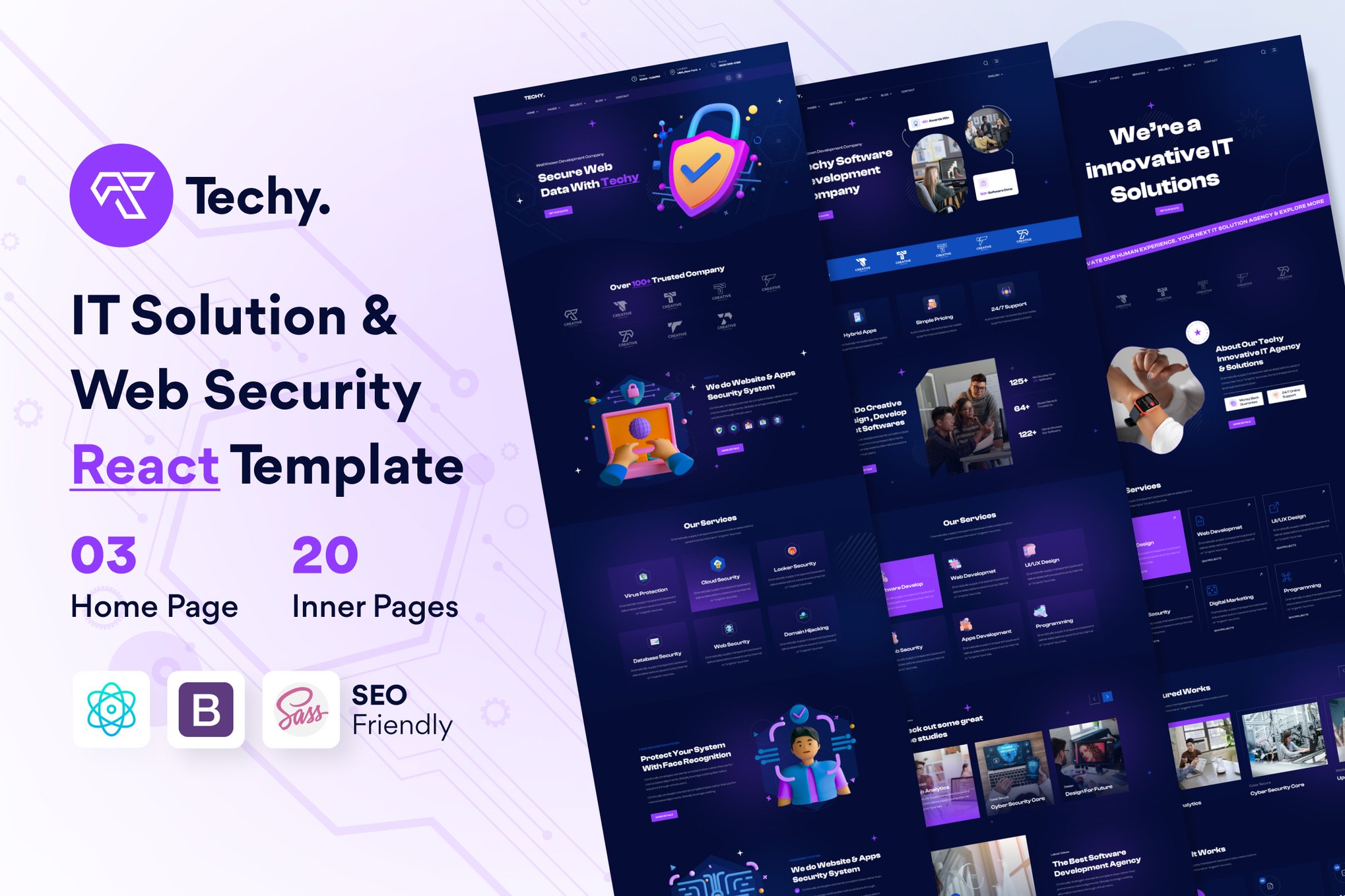 Imagen de portada de Techy – IT Solution & Web Security React Template (plantilla web)