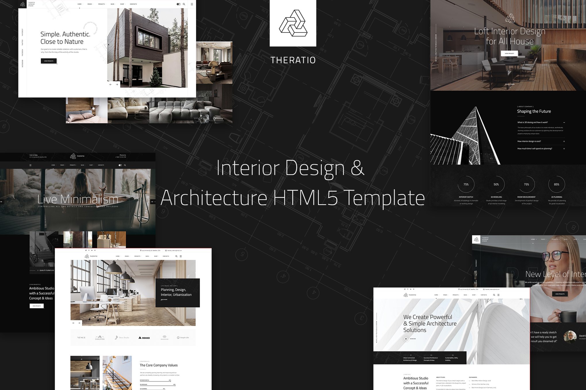 Imagen de portada de Theratio - Interior Design & Architecture HTML5 (plantilla web)