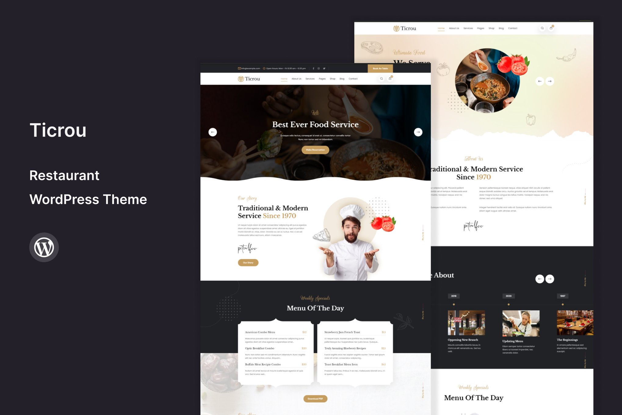 Imagen de portada de Ticrou - Restaurant WordPress Theme (tema)